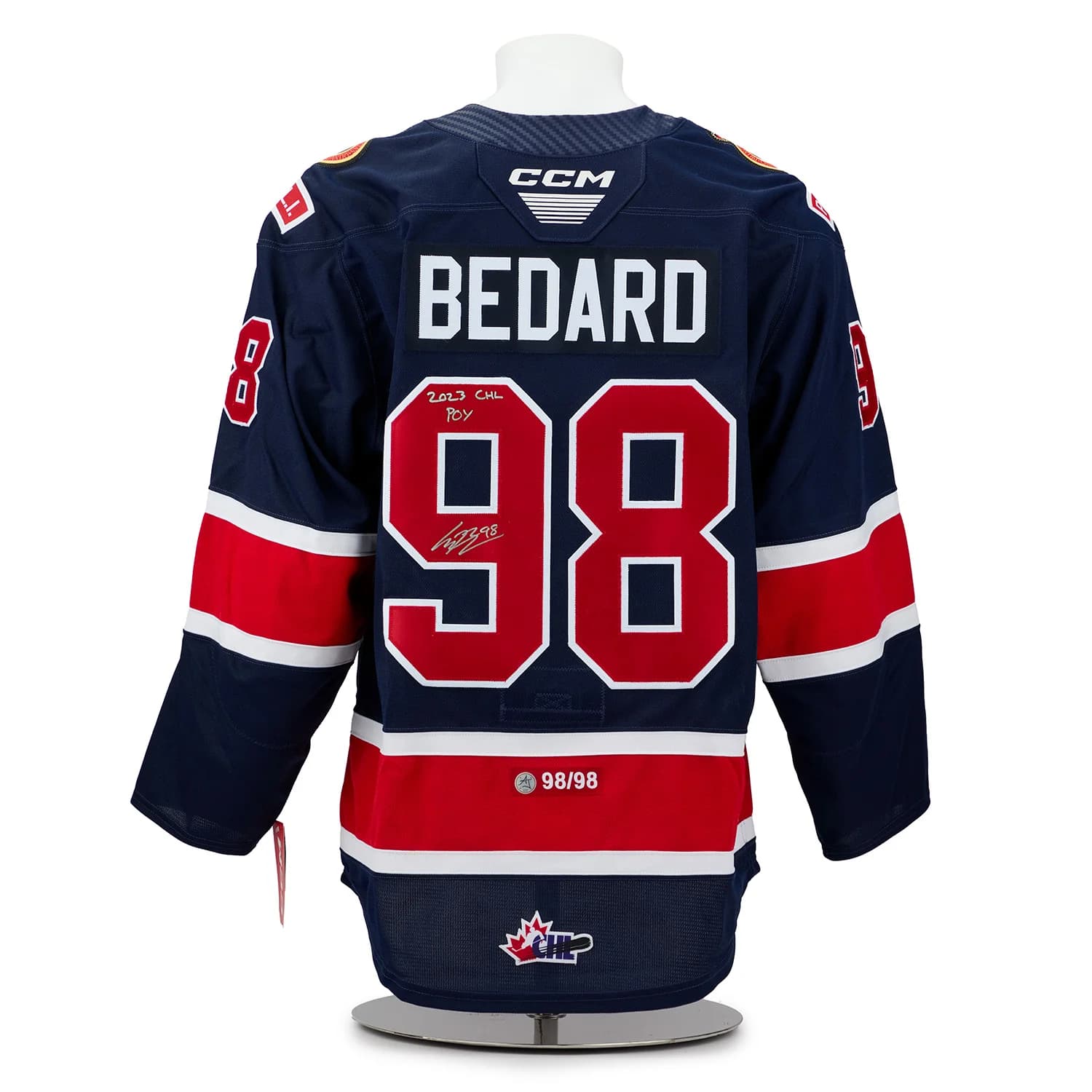 Connor Bedard Regina Pats Signed & Inscribed CHL POY Authentic CCM Jersey #98/98 Connor Bedard Jersey connor-bedard-regina-pats-inscribed-chl, supplier stock photo