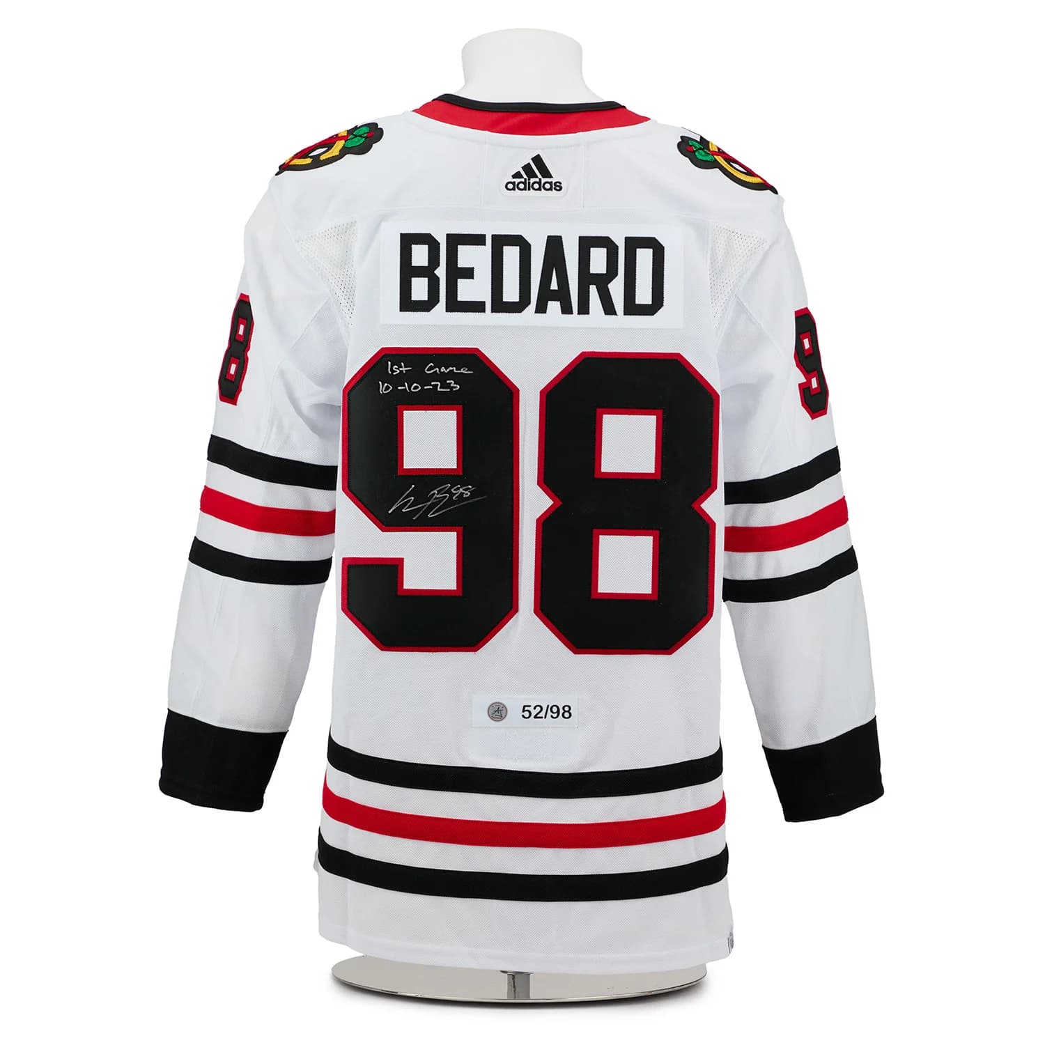Connor Bedard Chicago Blackhawks Signed & Dated 1st Game adidas Jersey #52/98 Connor Bedard Jersey connor-bedard-dated-1st-game-adidas, Chicago Blackhawks, supplier stock photo