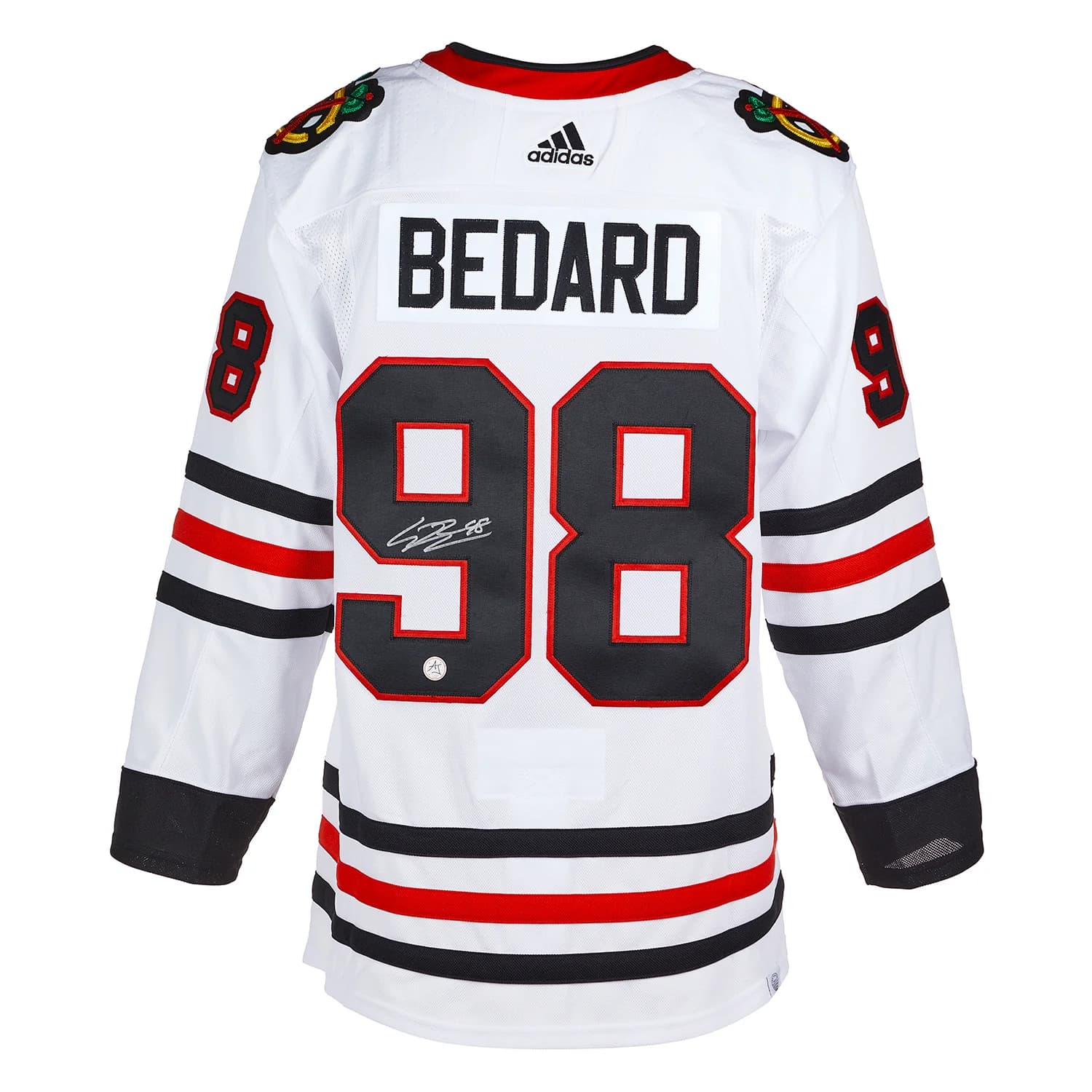 Connor Bedard Signed Chicago Blackhawks White adidas Jersey Connor Bedard Jersey connor-bedard-white-adidas, Chicago Blackhawks, supplier stock photo