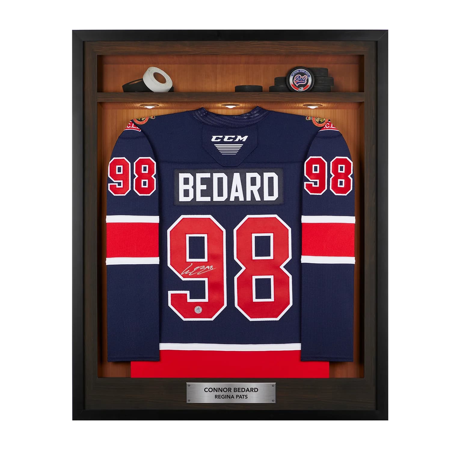 Connor Bedard Signed Regina Pats Locker Room 36x44 Jersey Frame Connor Bedard Jersey 36x44-connor-bedard-regina-pats-locker-room, supplier stock photo