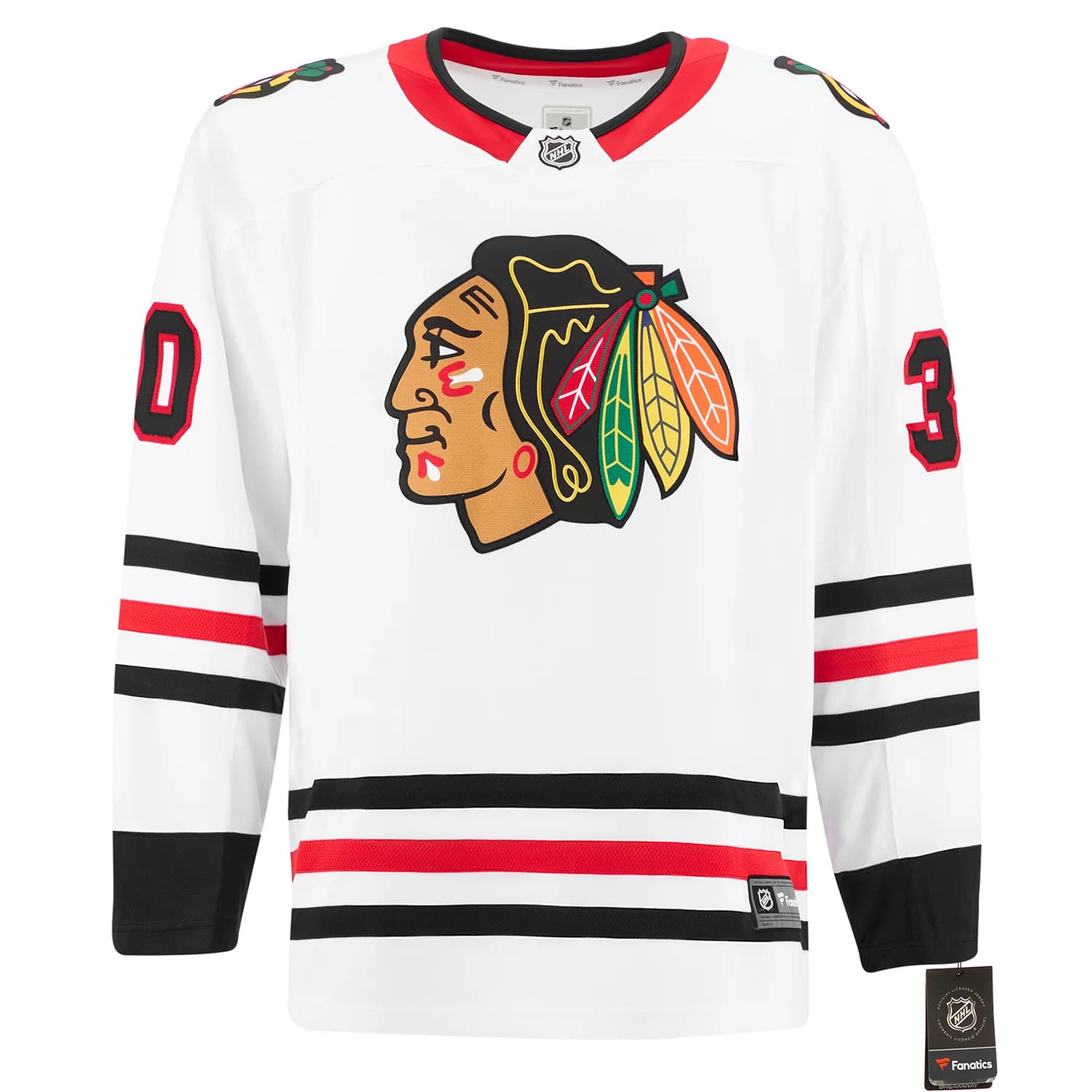 Ed Belfour Signed Chicago Blackhawks White Fanatics Breakaway Jersey Ed Belfour Jersey white-breakaway, Chicago Blackhawks, view 2, supplier stock photo