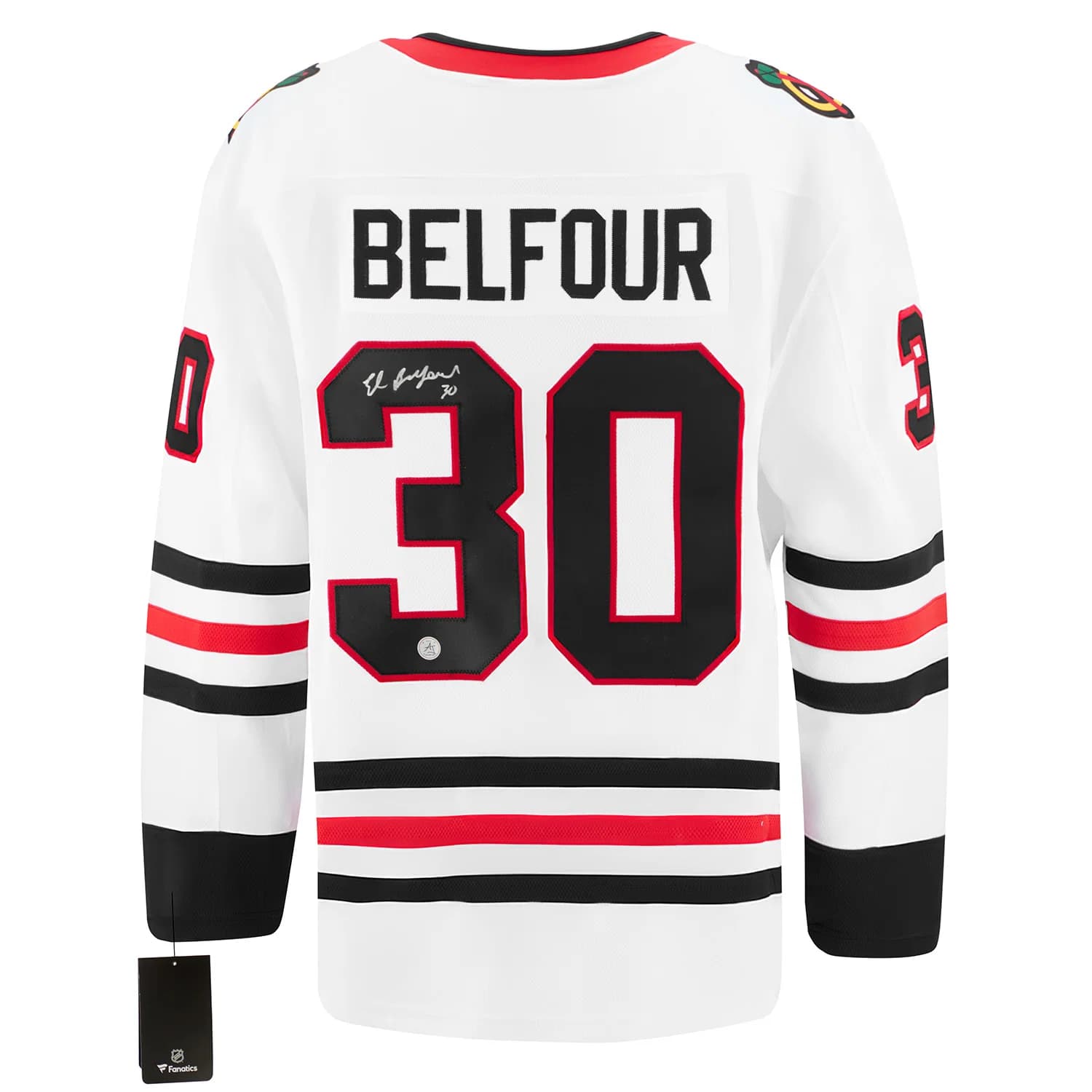 Ed Belfour Signed Chicago Blackhawks White Fanatics Breakaway Jersey Ed Belfour Jersey white-breakaway, Chicago Blackhawks, supplier stock photo