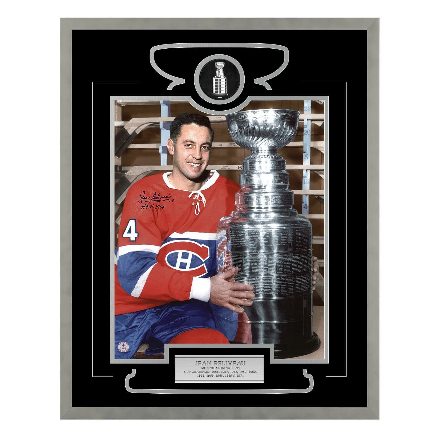 Jean Beliveau Signed Montreal Canadiens Cup Champion 26x32 Frame Jean Beliveau Other 26x32-cup-champion-frame, Montreal Canadiens, supplier stock photo