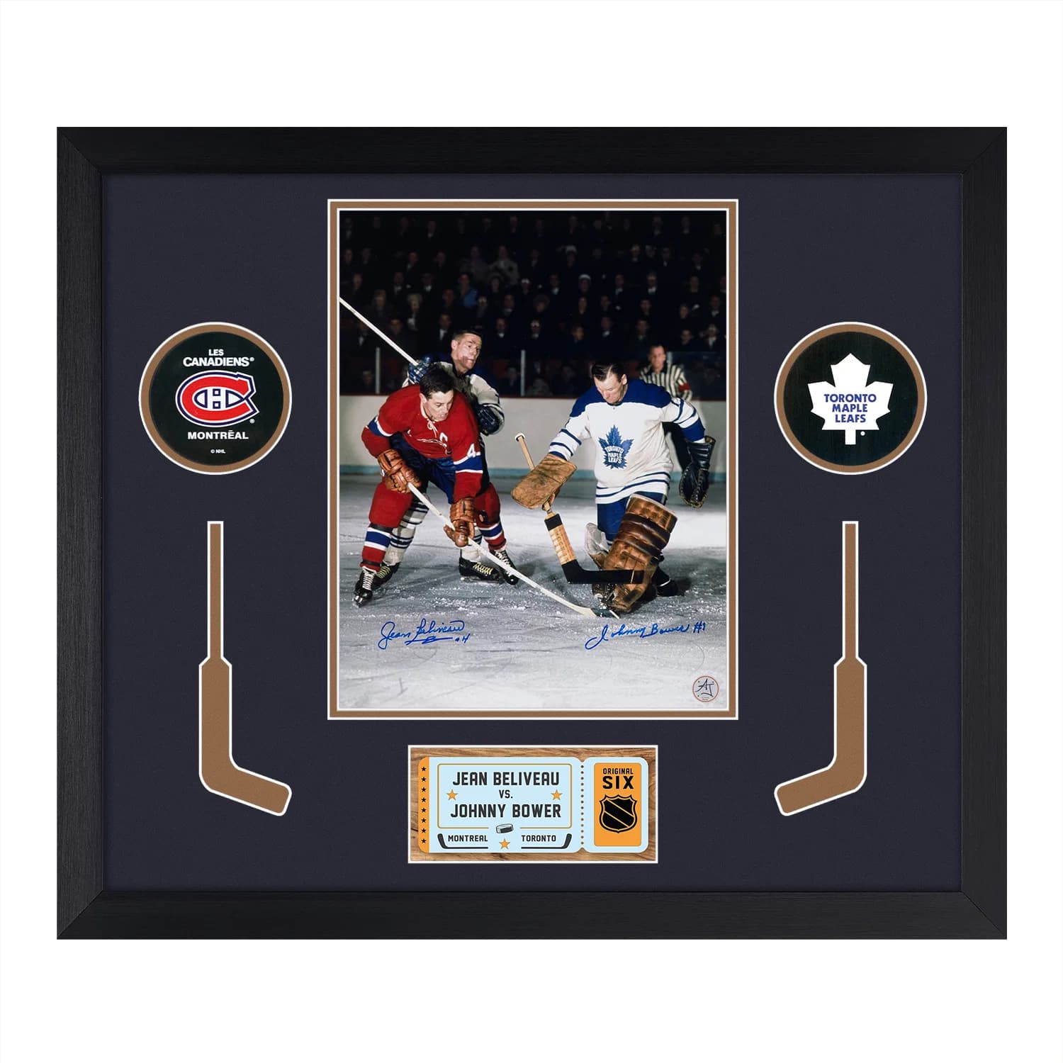 Jean Beliveau & Johnny Bower Dual Signed Hockey Rivalry 24x28 Frame Jean Beliveau Other 24x28-johnny-bower-dual-hockey-rivalry-frame, supplier stock photo