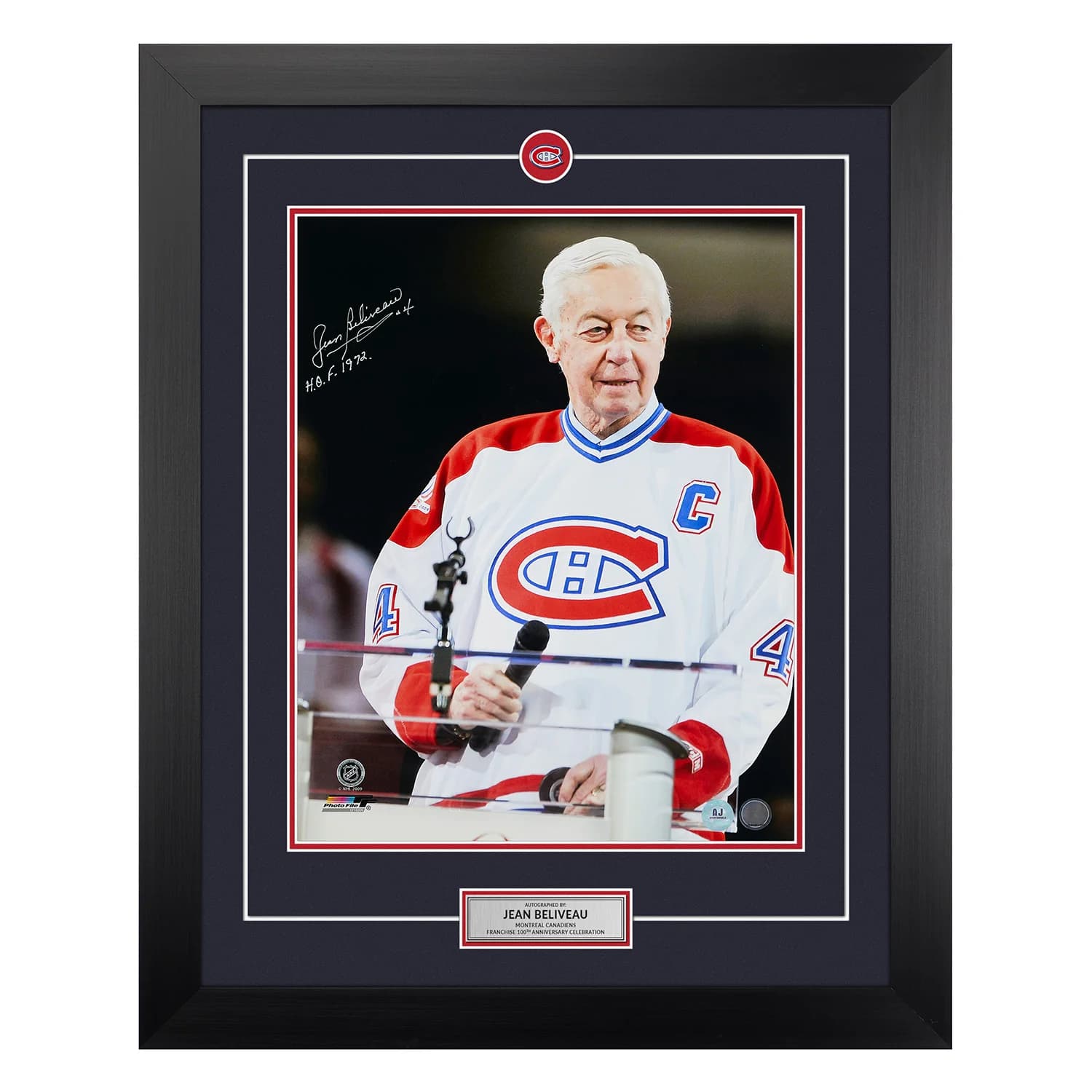 Jean Beliveau Signed Montreal Canadiens 100th Anniversary 26x32 Frame Jean Beliveau Other 26x32-100th-anniversary-frame, Montreal Canadiens, supplier stock photo