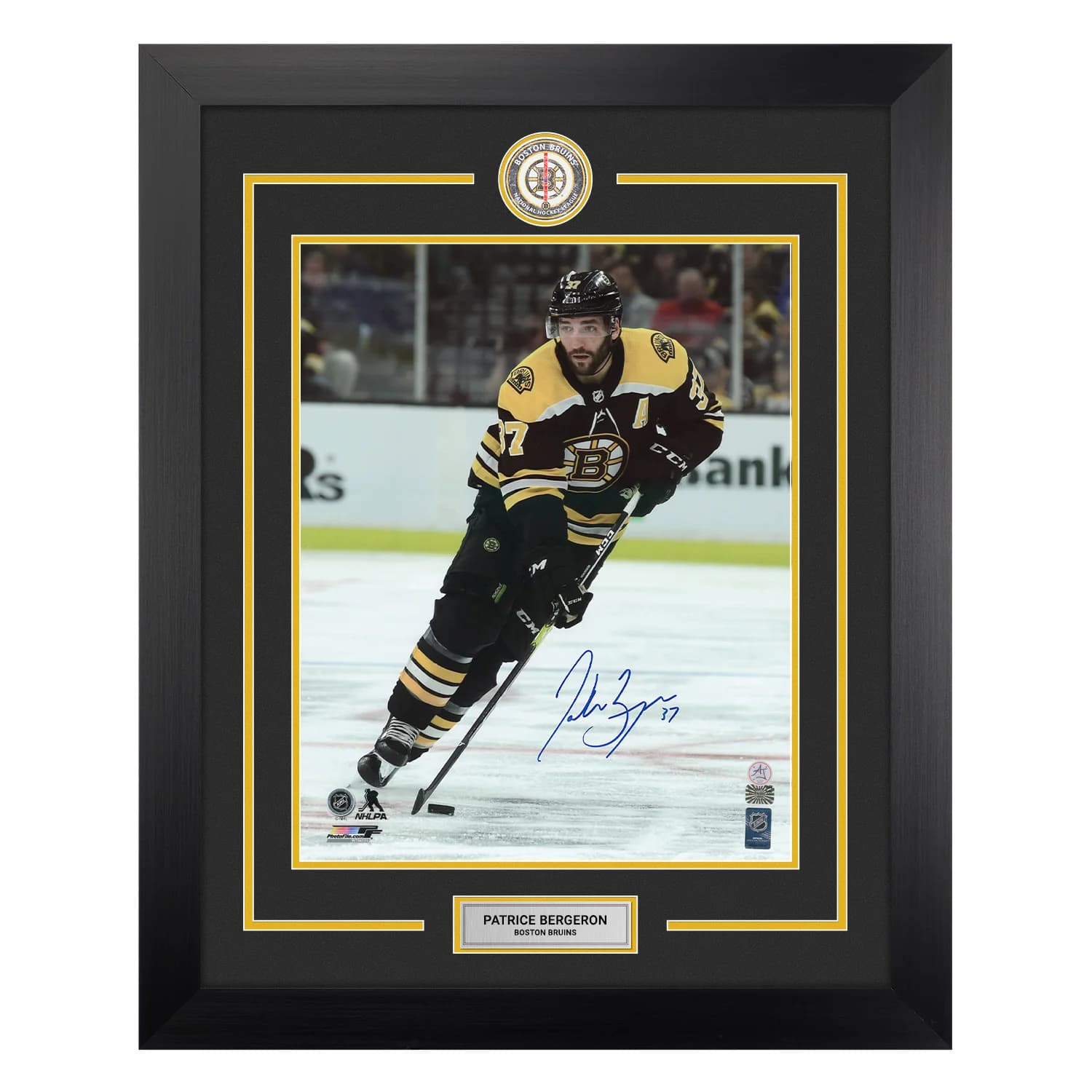 Patrice Bergeron Signed Boston Bruins Centre Ice Logo 26x32 Frame Patrice Bergeron Other 26x32-centre-ice-logo-frame, Boston Bruins, supplier stock photo