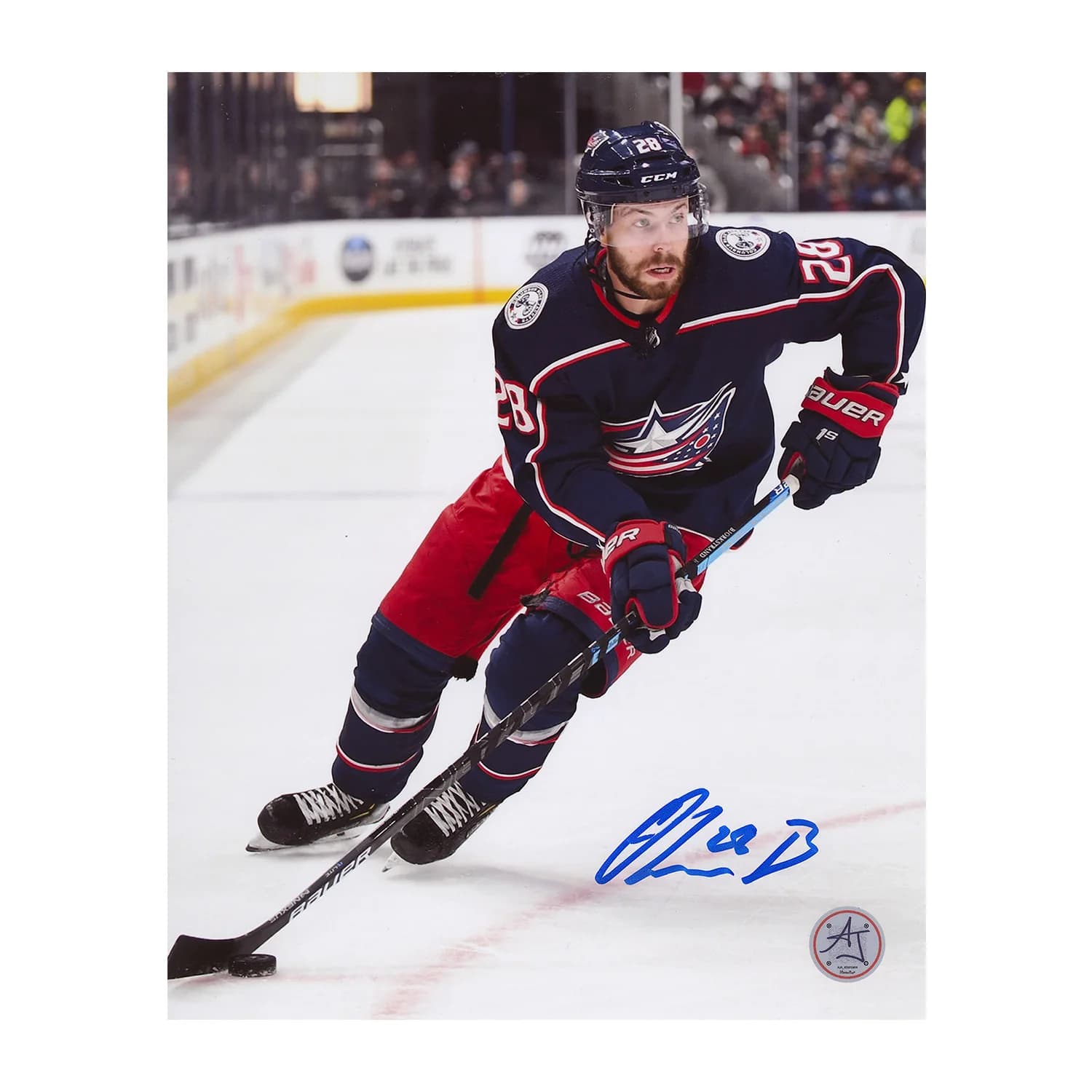Oliver Bjorkstrand Signed Columbus Blue Jackets Puck Rush 8x10 Photo Oliver Bjorkstrand Puck 8x10-oliver-bjorkstrand-columbus-blue-jackets, Columbus Blue Jackets, supplier stock photo
