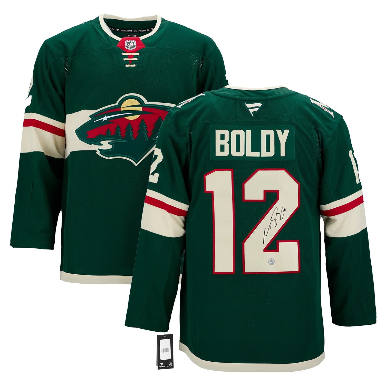 Matt Boldy Autographed Minnesota Wild Fanatics Premium Jersey Matt Boldy Jersey premium, Minnesota Wild, view 3, supplier stock photo