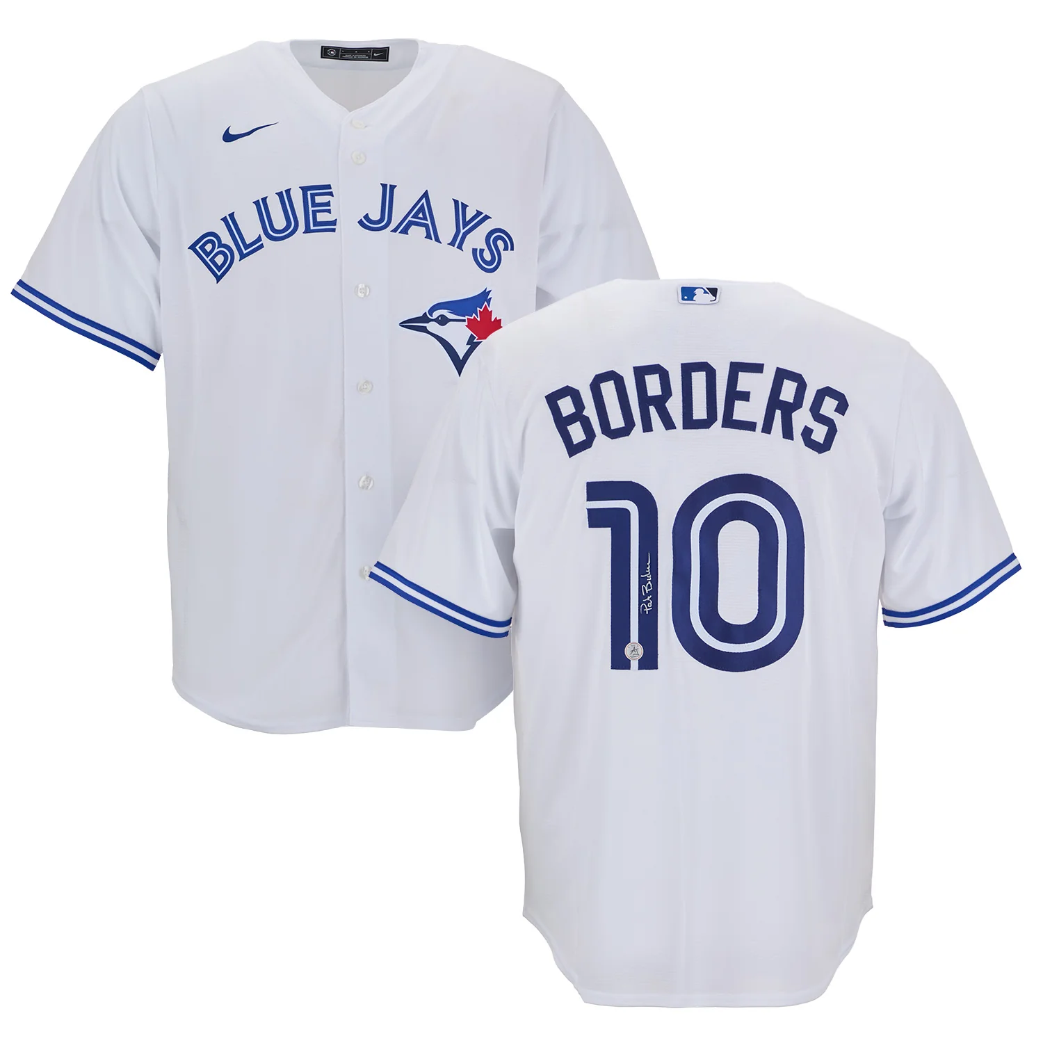 Pat Borders Autographed Toronto Blue Jays White Nike Baseball Jersey Pat Borders Jersey toronto-blue-jays-white-nike-baseball, view 3, supplier stock photo