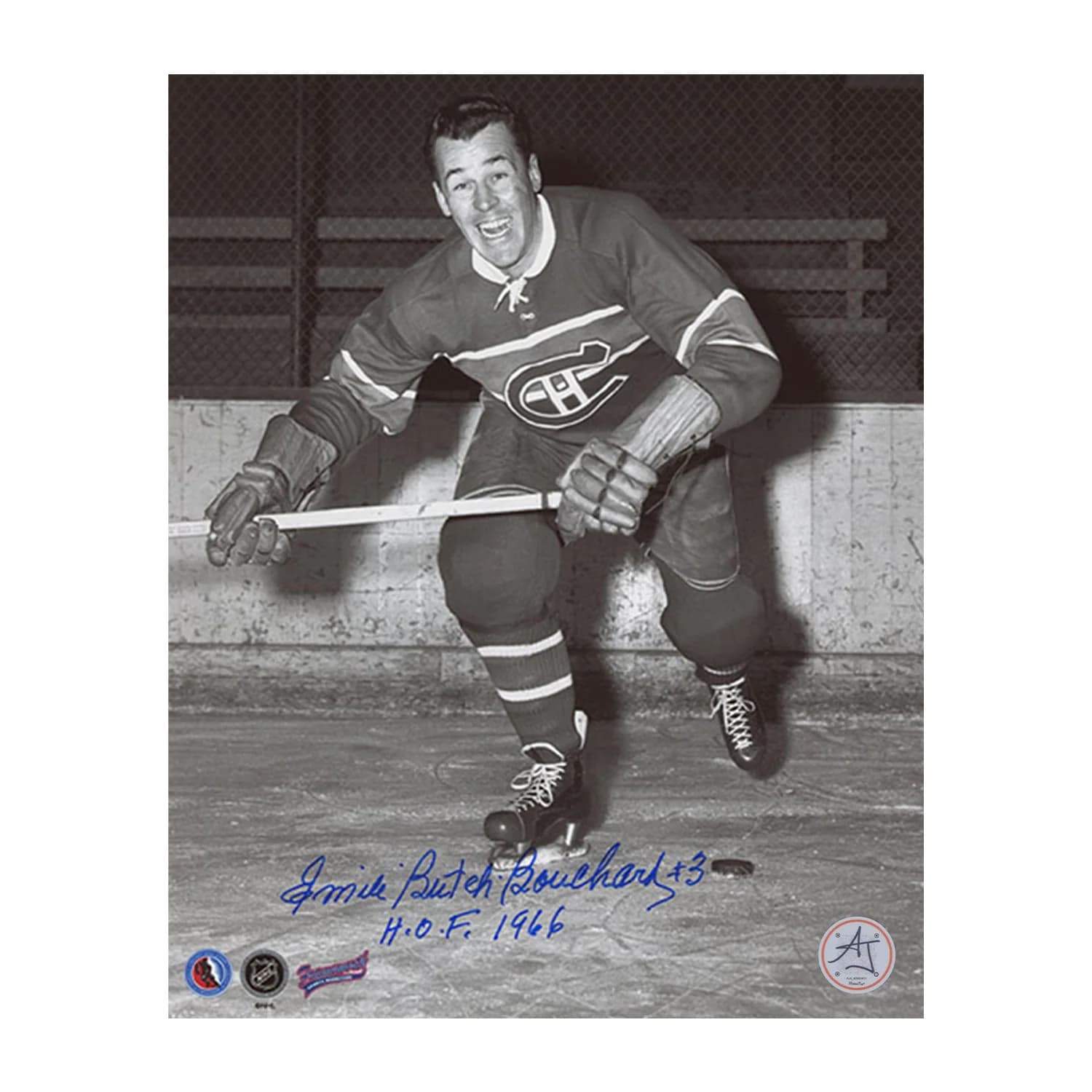 Butch Bouchard Signed Montreal Canadiens Black and White 8x10 Photo Butch Bouchard Photo 8x10-black-white, Montreal Canadiens, supplier stock photo