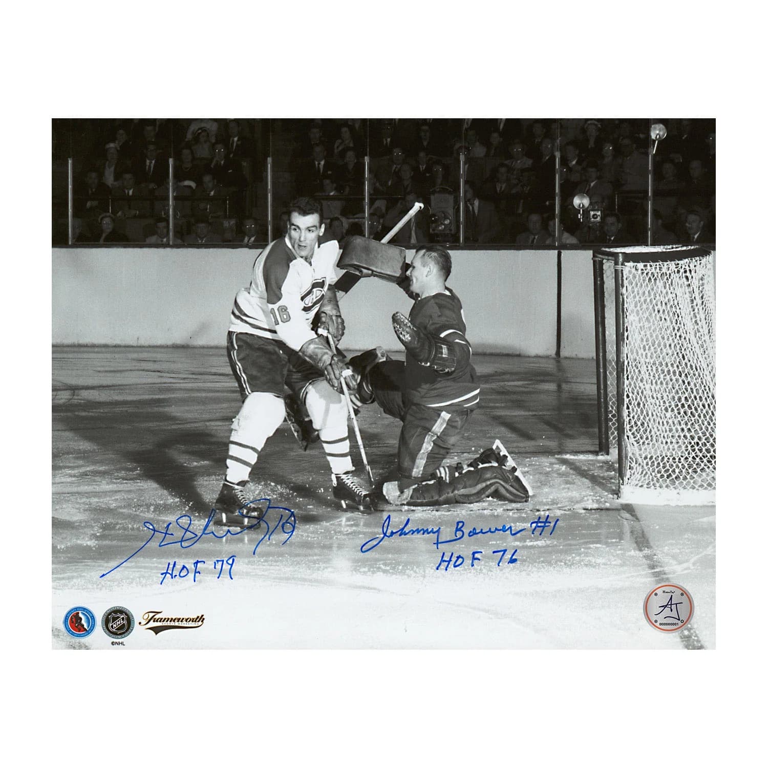Johnny Bower vs Henri Richard Dual Signed Leafs Canadiens Rivalry 8x10 Photo Johnny Bower Photo 8x10-vs-henri-richard-dual-leafs-rivalry, Montreal Canadiens, supplier stock photo