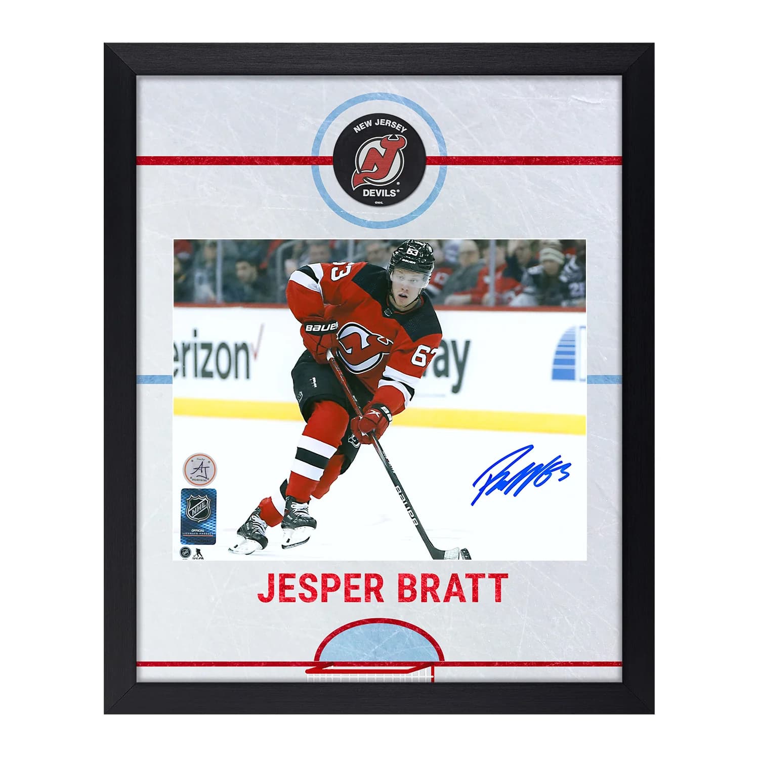 Jesper Bratt Autographed New Jersey Devils Graphic Rink 19x23 Frame Jesper Bratt Jersey 19x23-graphic-rink-frame, New Jersey Devils, supplier stock photo