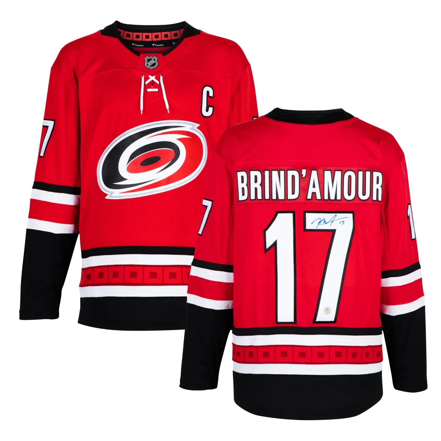 Rod Brind'Amour Autographed Carolina Hurricanes Red Fanatics Breakaway Jersey Rod Brind'Amour Jersey red-breakaway, Carolina Hurricanes, view 3, supplier stock photo
