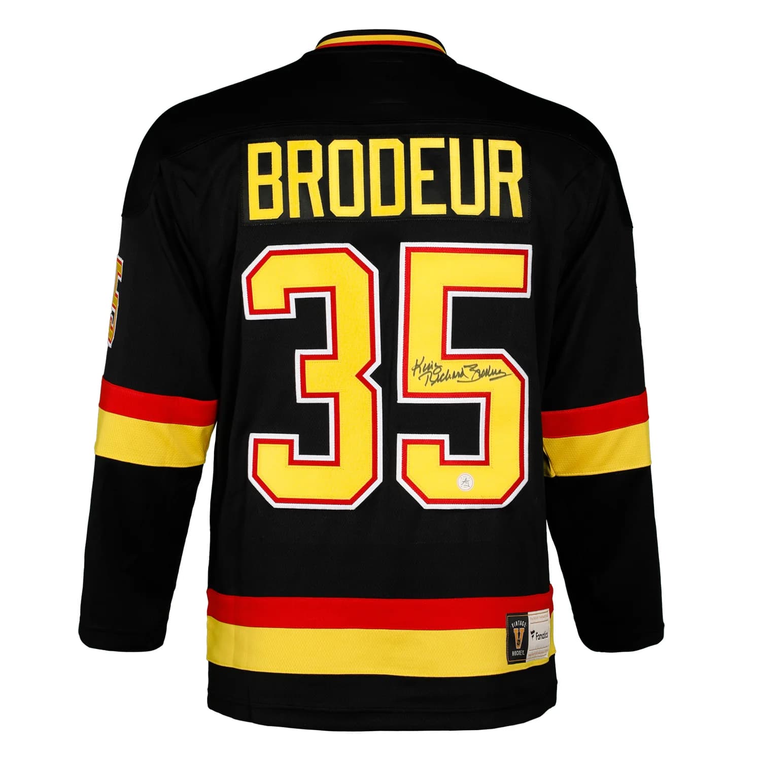 Richard Brodeur Signed Vancouver Canucks Black Fanatics Throwback Jersey Richard Brodeur Jersey black-throwback, Vancouver Canucks, supplier stock photo