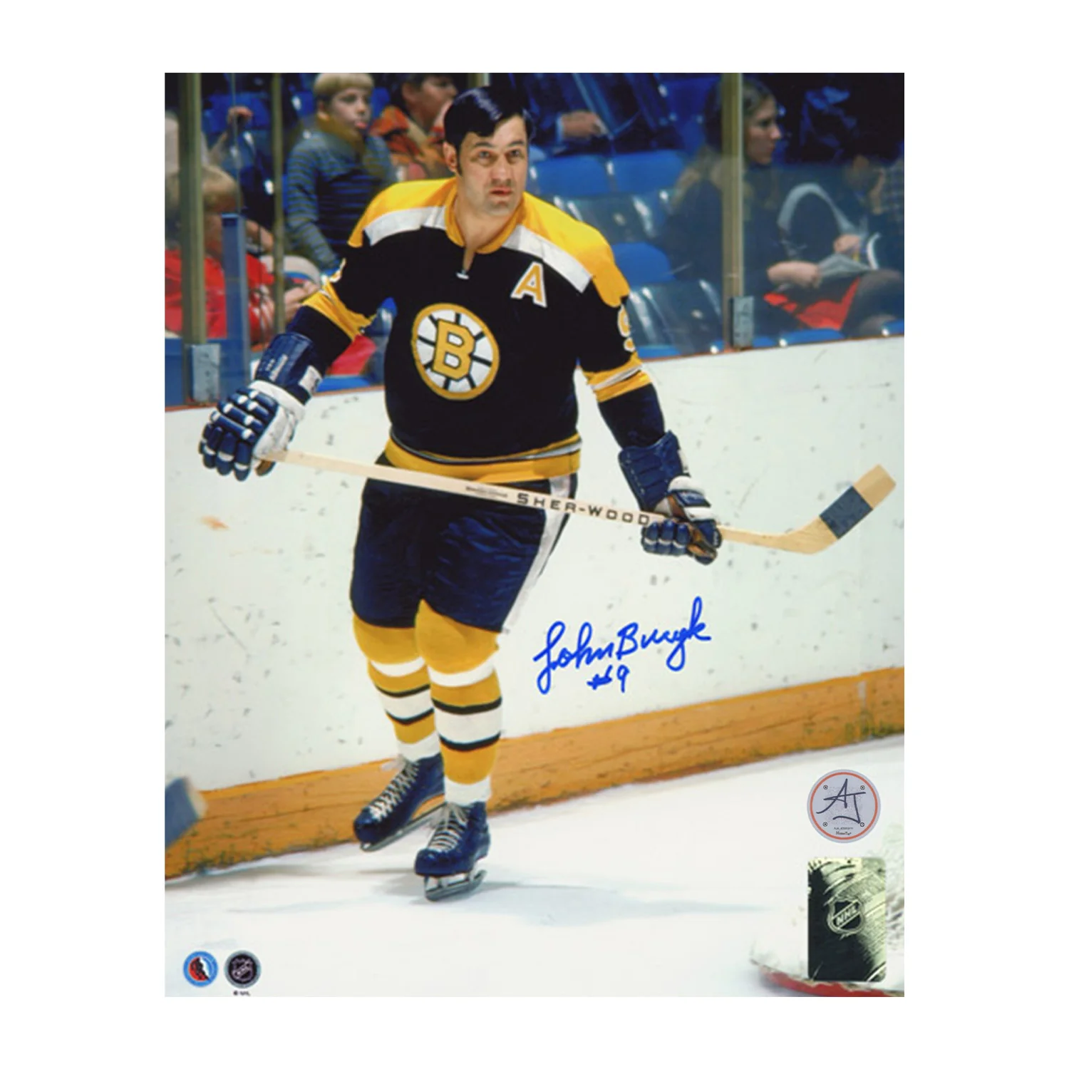 Johnny Bucyk Autographed Boston Bruins Game Action 8x10 Photo Johnny Bucyk Photo 8x10-game-action, Boston Bruins, supplier stock photo