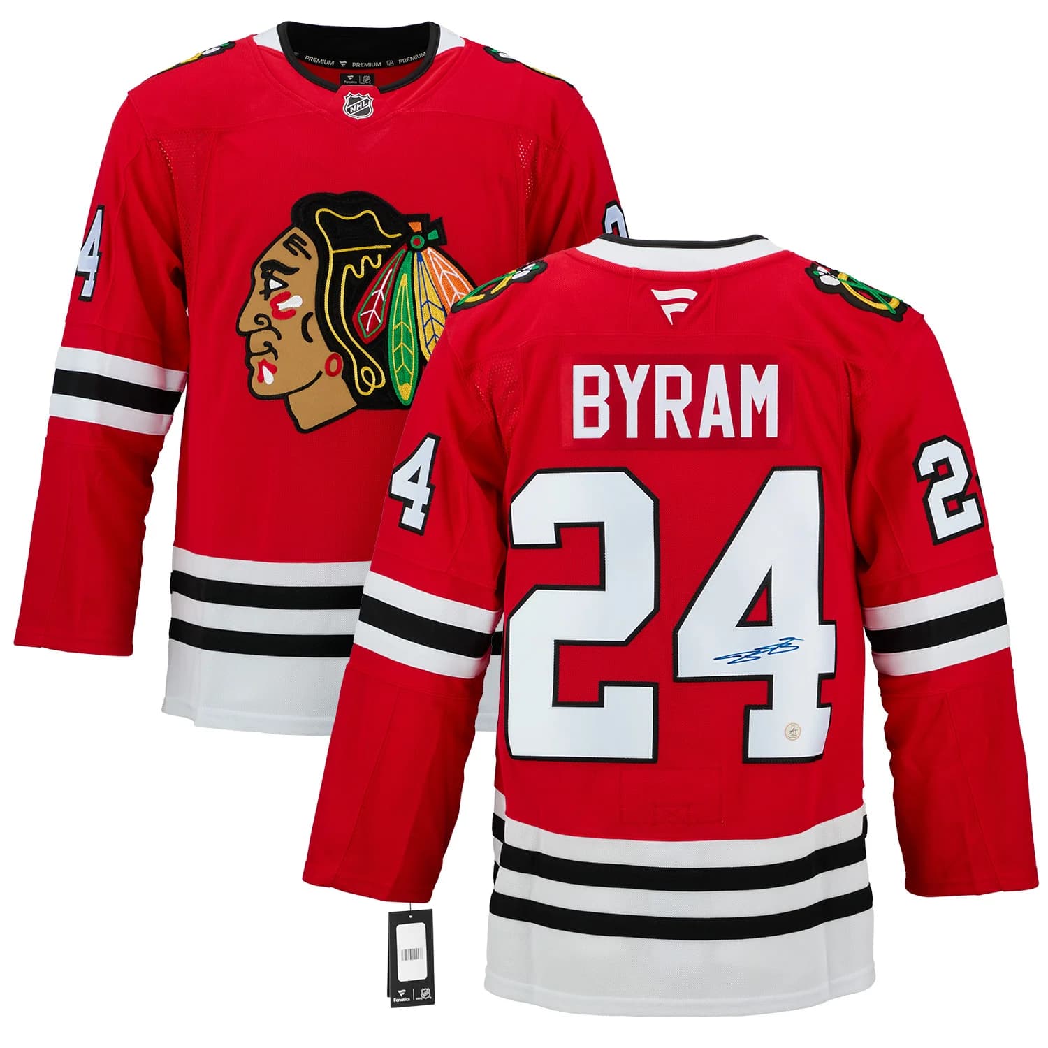 Bowen Byram Autographed Chicago Blackhawks Fanatics Premium Jersey Bowen Byram Jersey bowen-byram-premium, Chicago Blackhawks, view 3, supplier stock photo