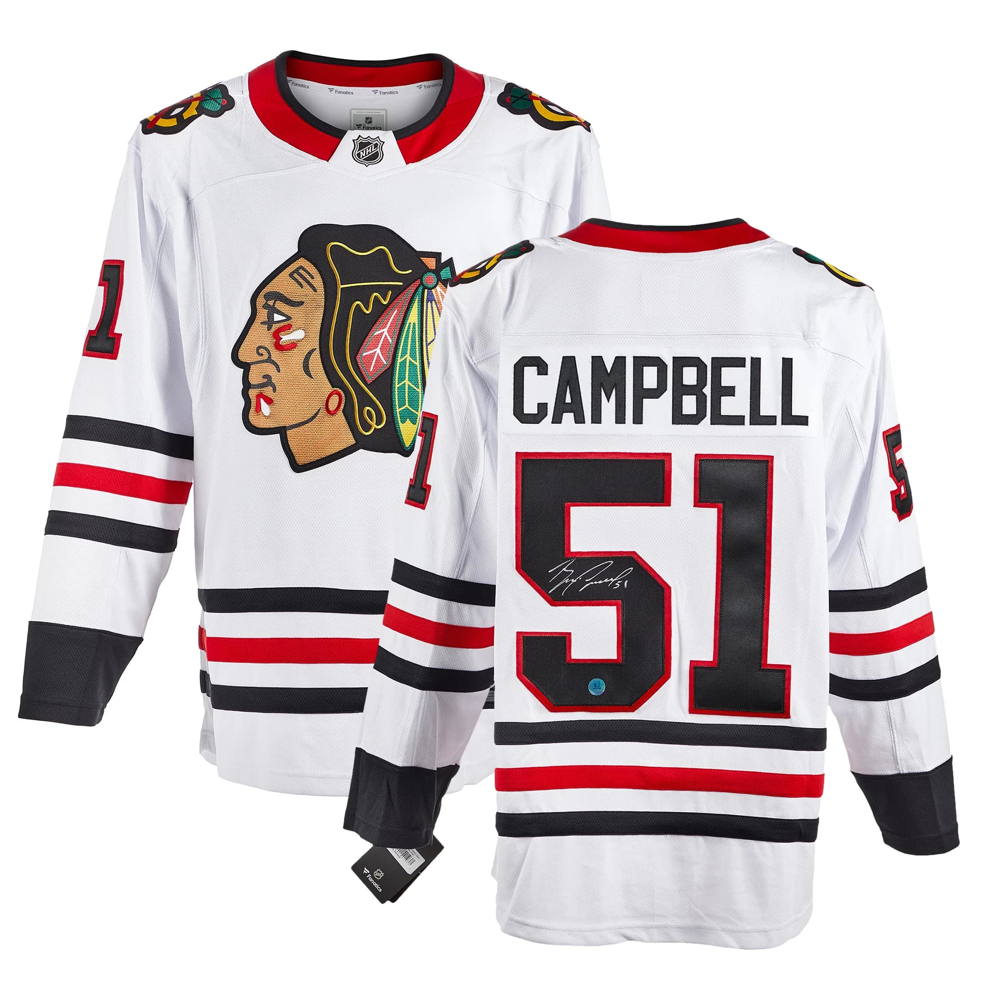 Brian Campbell Signed Chicago Blackhawks White Fanatics Breakaway Jersey Brian Campbell Jersey white-breakaway, Chicago Blackhawks, view 3, supplier stock photo