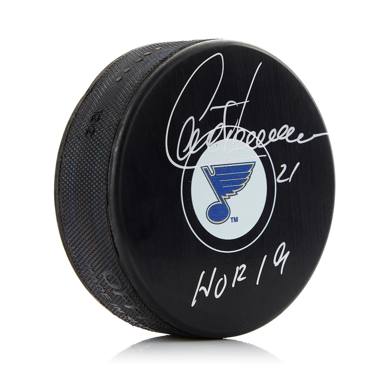 Guy Carbonneau Autographed St Louis Blues Hockey Puck with HOF Note Guy Carbonneau Puck hockey-hof-note, St. Louis Blues, supplier stock photo