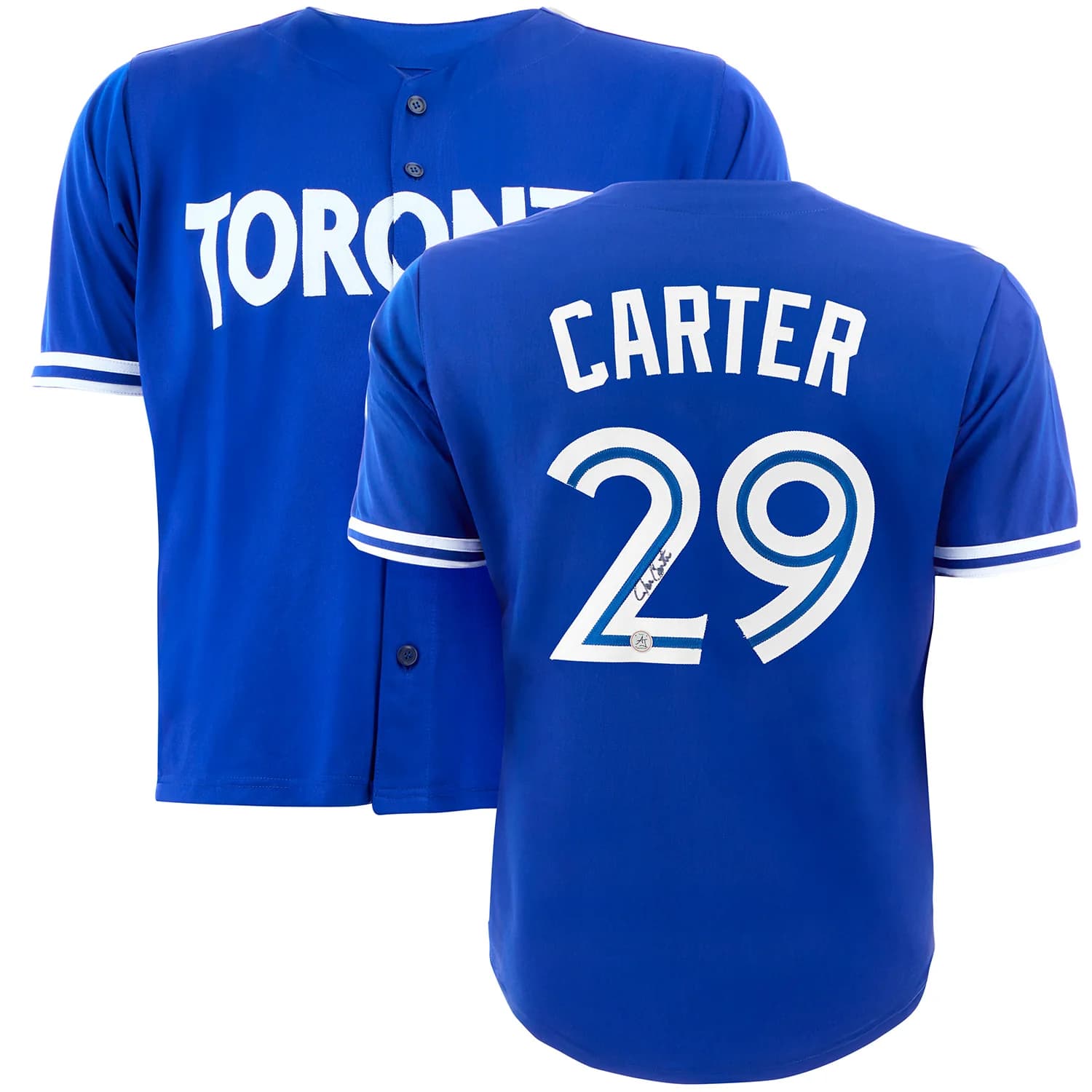 Joe Carter Autographed Toronto City Design Blue Baseball Jersey Joe Carter Jersey toronto-city-design-blue-baseball, view 3, supplier stock photo
