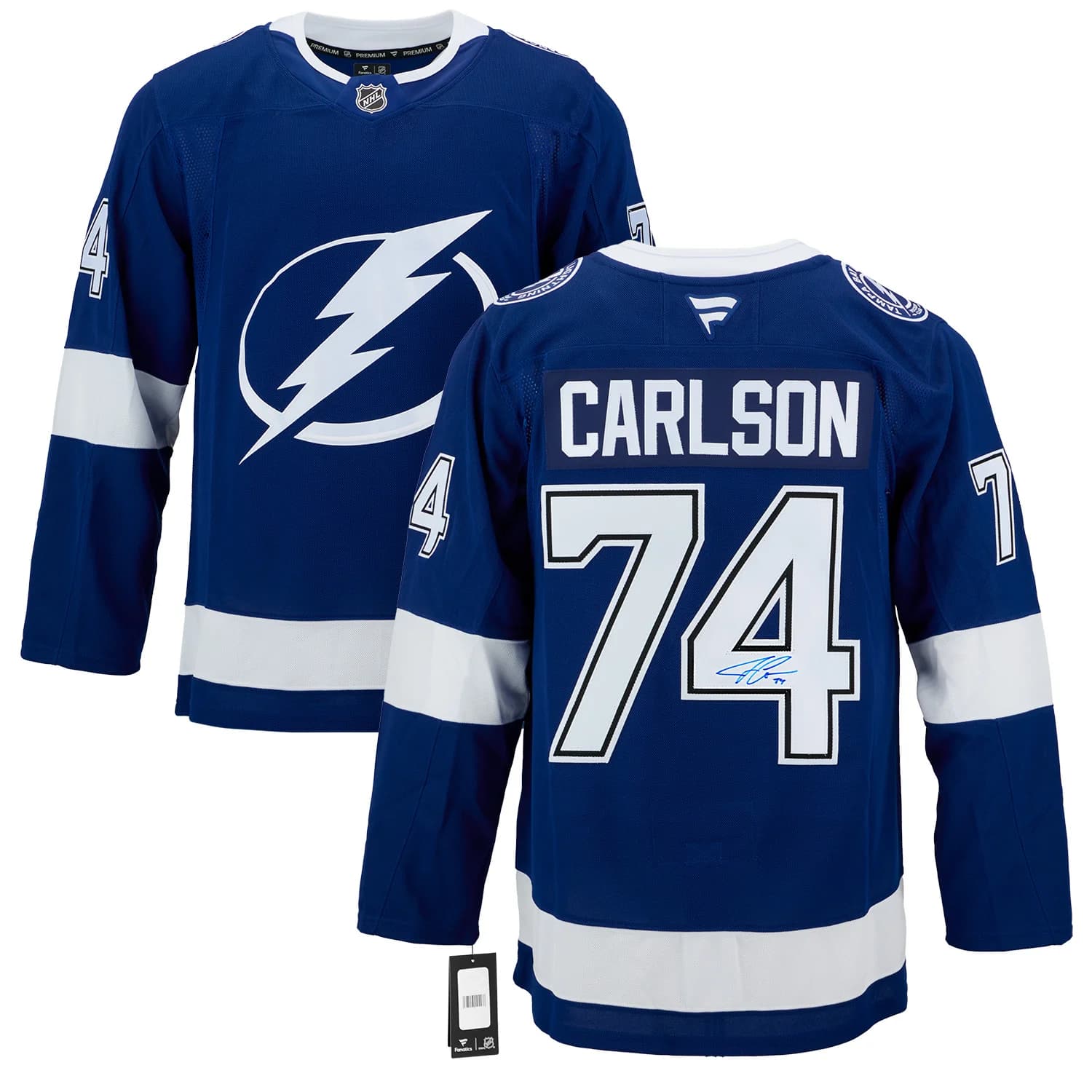 John Carlson Autographed Tampa Bay Lightning Fanatics Premium Jersey John Carlson Jersey john-carlson-tampa-bay-lightning-premium, Tampa Bay Lightning, view 3, supplier stock photo
