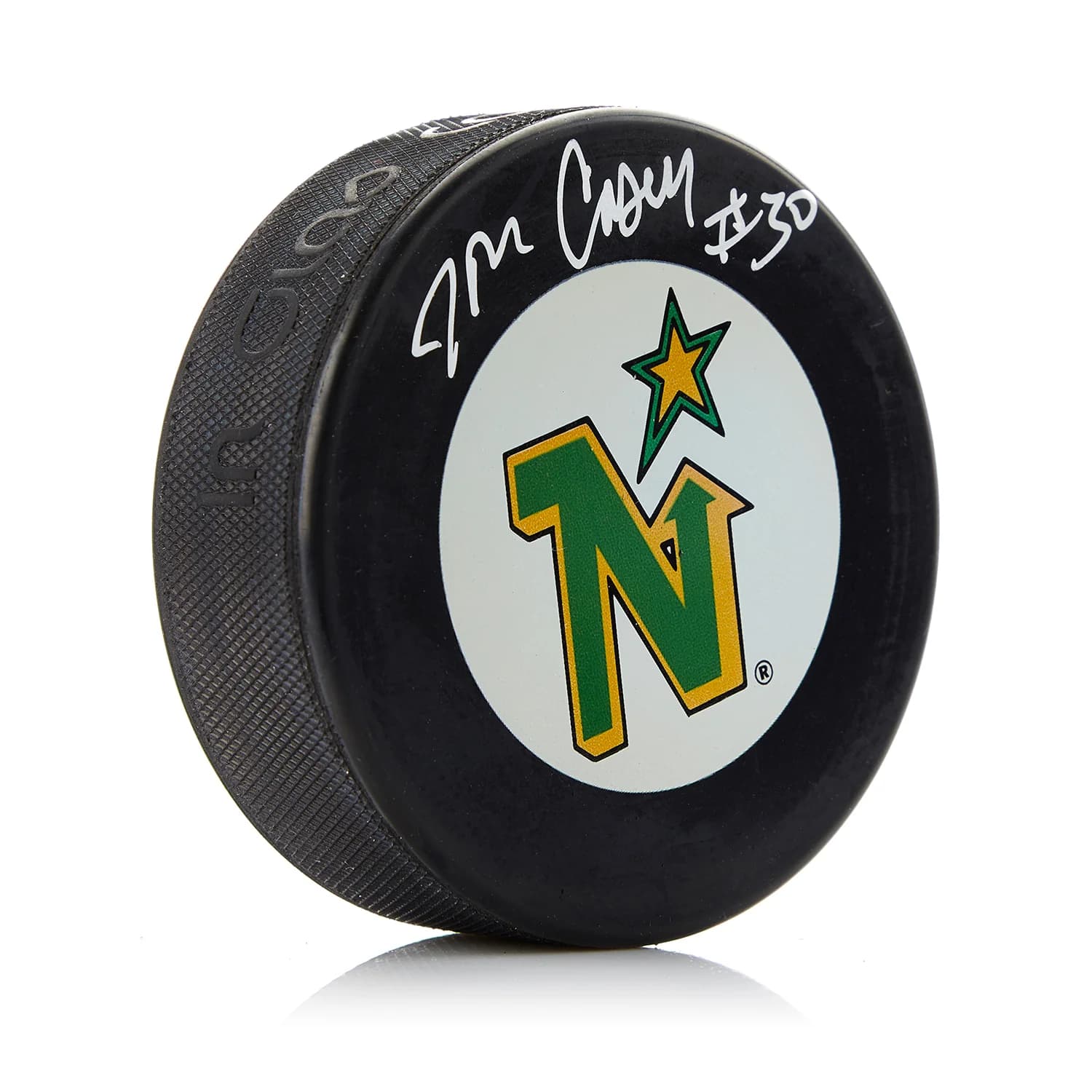 Jon Casey Minnesota North Stars Autographed Hockey Puck Jon Casey Puck minnesota-north-stars-hockey, supplier stock photo