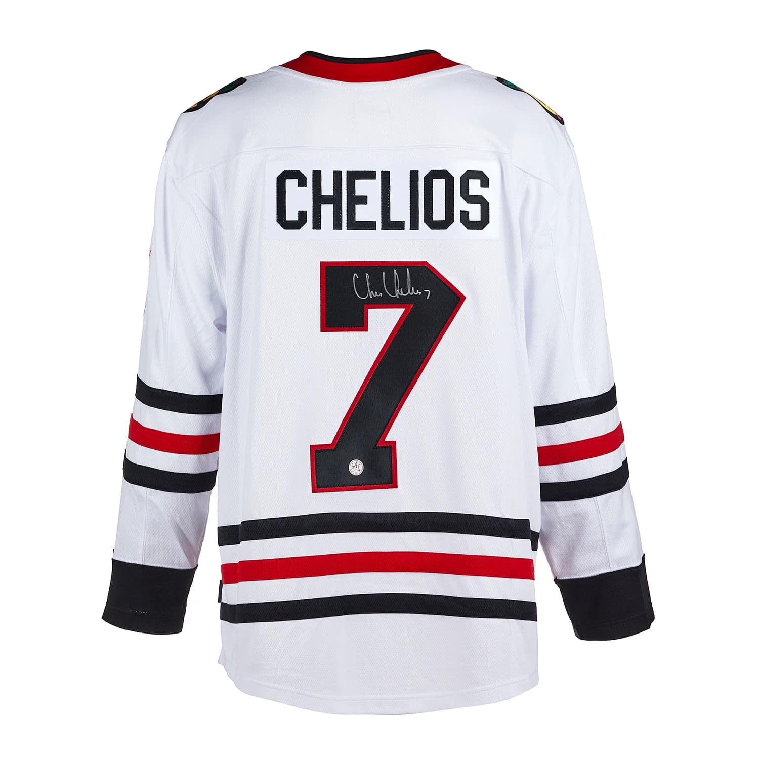 Chris Chelios Signed Chicago Blackhawks White Fanatics Breakaway Jersey Chris Chelios Jersey white-breakaway, Chicago Blackhawks, supplier stock photo