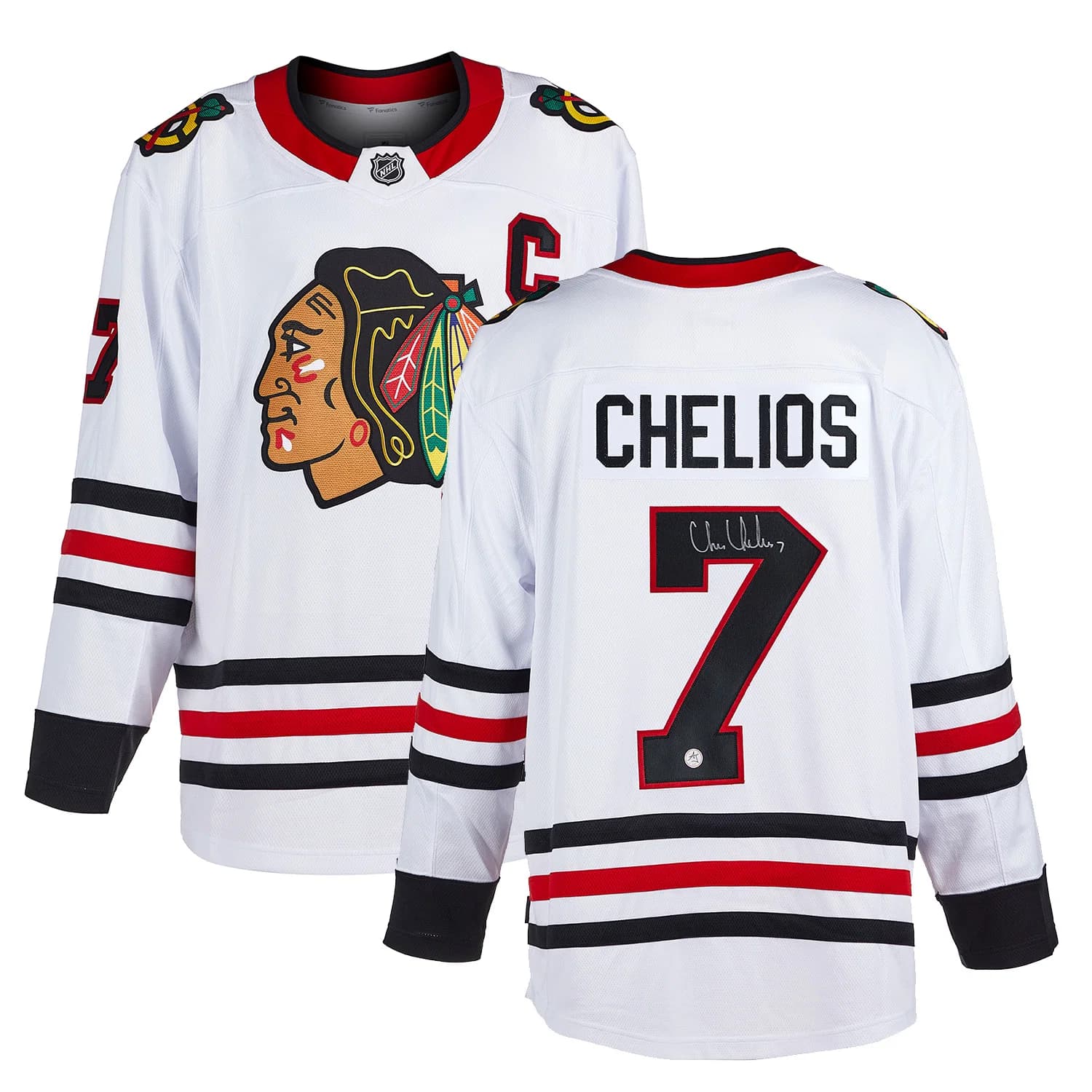 Chris Chelios Signed Chicago Blackhawks White Fanatics Breakaway Jersey Chris Chelios Jersey white-breakaway, Chicago Blackhawks, view 3, supplier stock photo