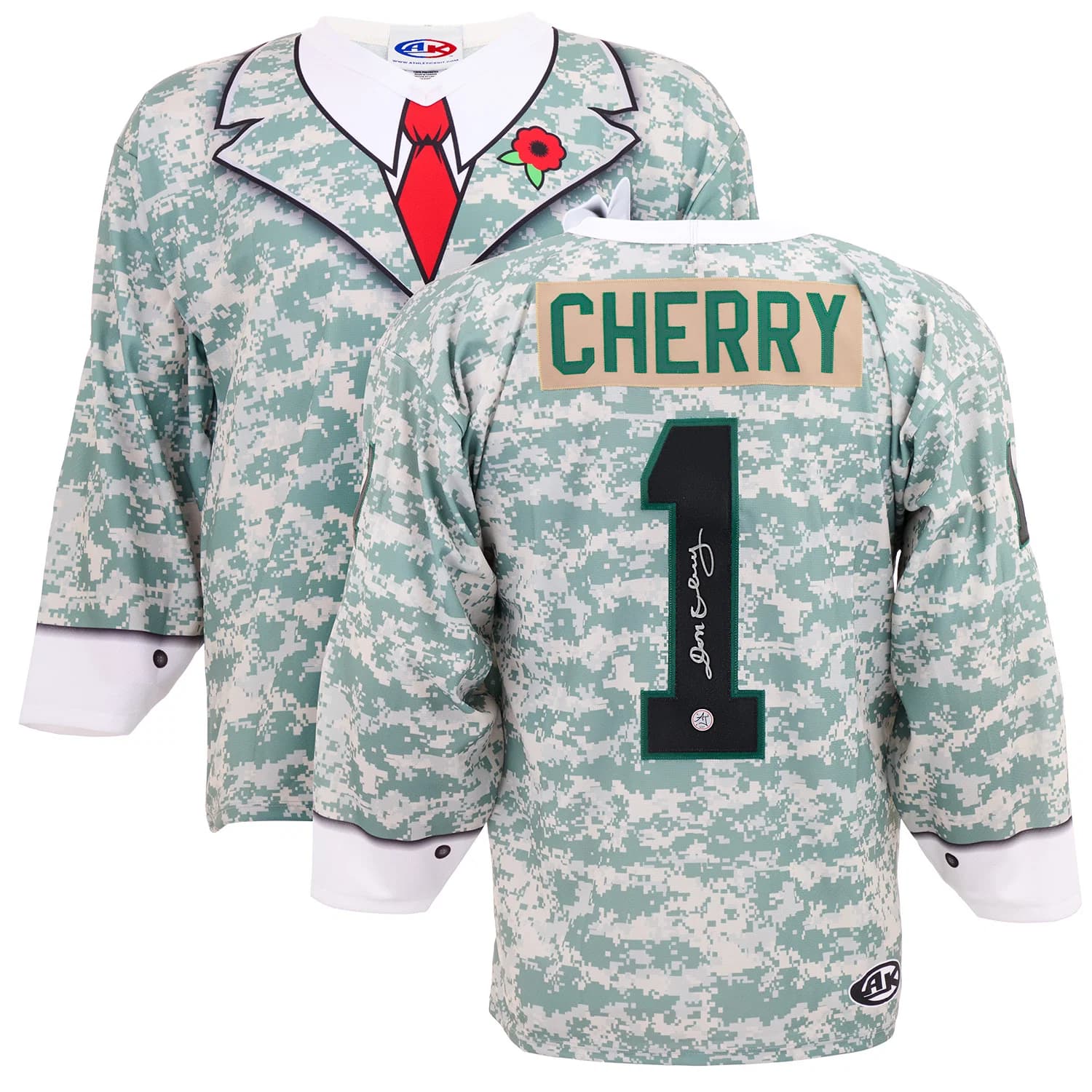 Don Cherry Signed Canadian Military Camouflage Poppy Suit Jacket Jersey Don Cherry Jersey canadian-military-camouflage-poppy-suit-jacket, view 3, supplier stock photo