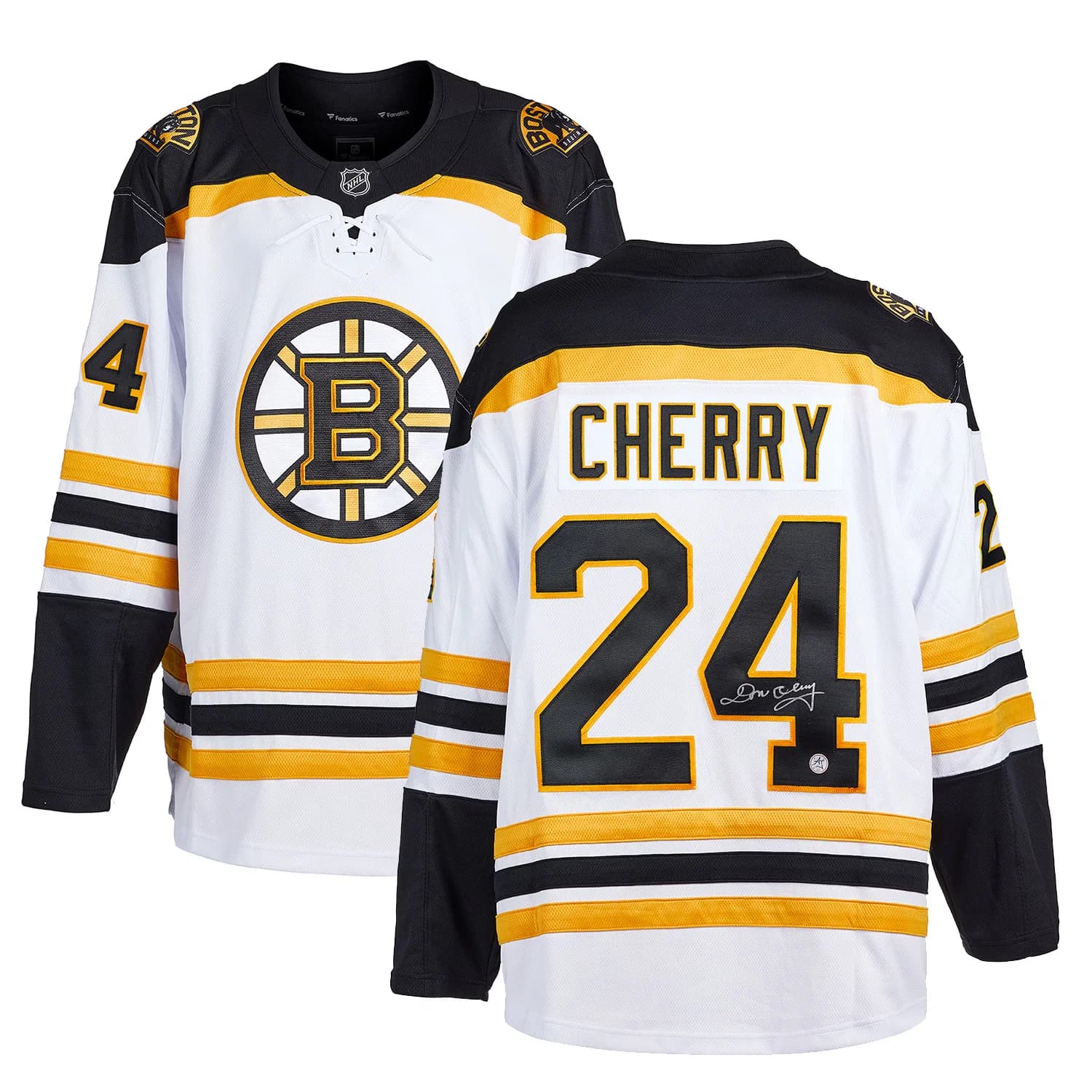 Don Cherry Signed Boston Bruins White Fanatics Breakaway Jersey Don Cherry Jersey white-breakaway, Boston Bruins, view 3, supplier stock photo