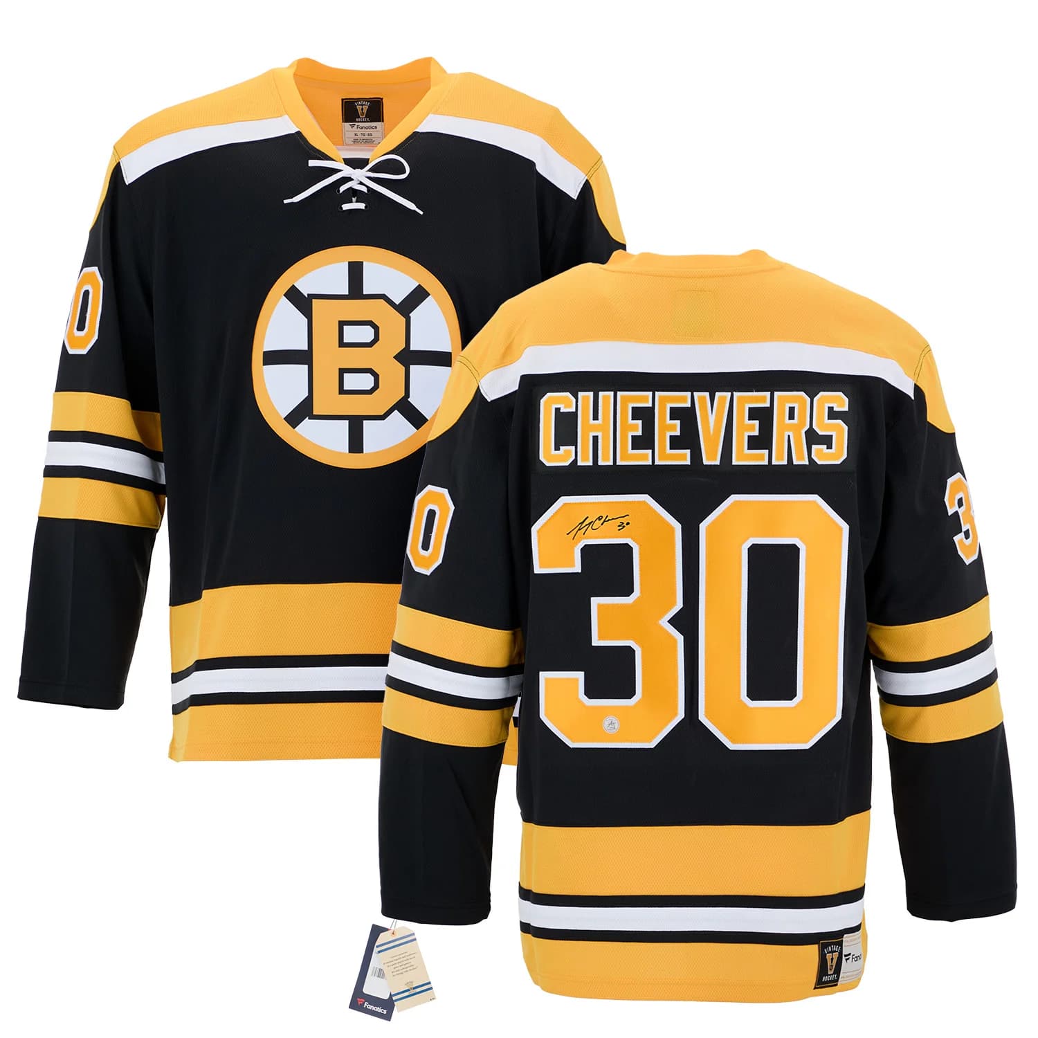 Gerry Cheevers Autographed Boston Bruins Fanatics Throwback Jersey Gerry Cheevers Jersey throwback, Boston Bruins, view 3, supplier stock photo