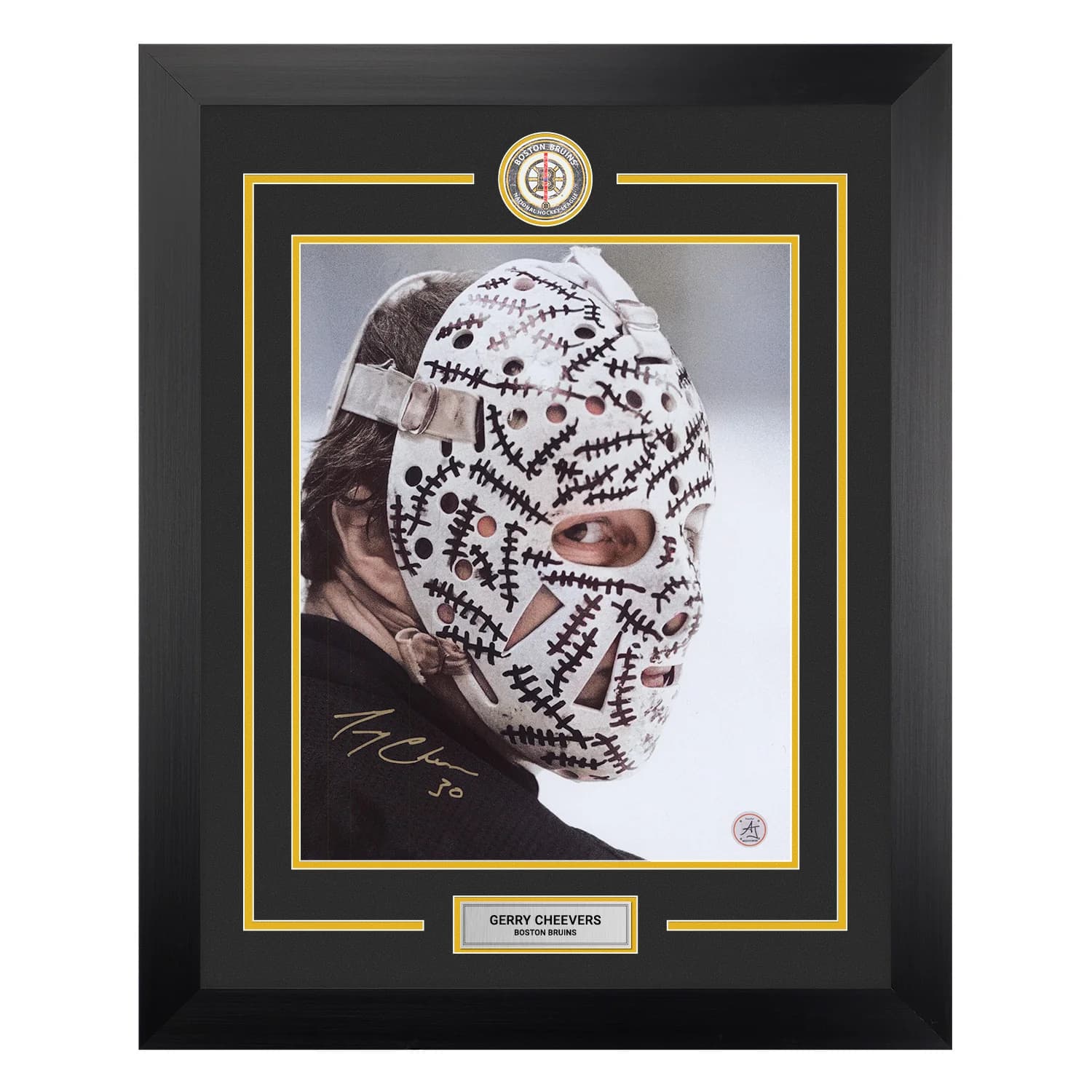 Gerry Cheevers Autographed Boston Bruins Centre Ice Pog Logo 26x32 Frame Gerry Cheevers Other 26x32-centre-ice-pog-logo-frame, Boston Bruins, supplier stock photo