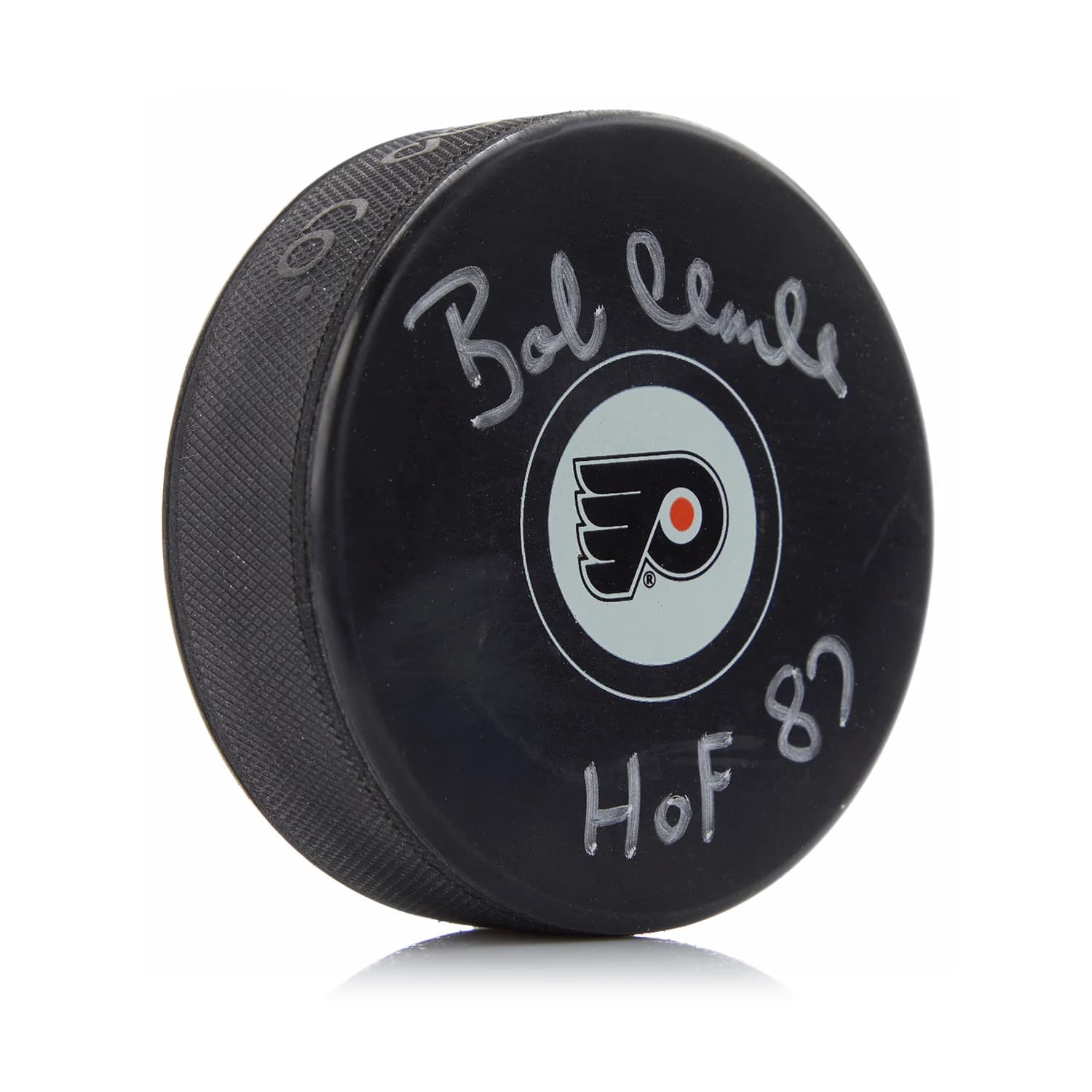 Bobby Clarke Signed Philadelphia Flyers Hockey Puck with HOF Note Bobby Clarke Puck hockey-hof-note, Philadelphia Flyers, supplier stock photo