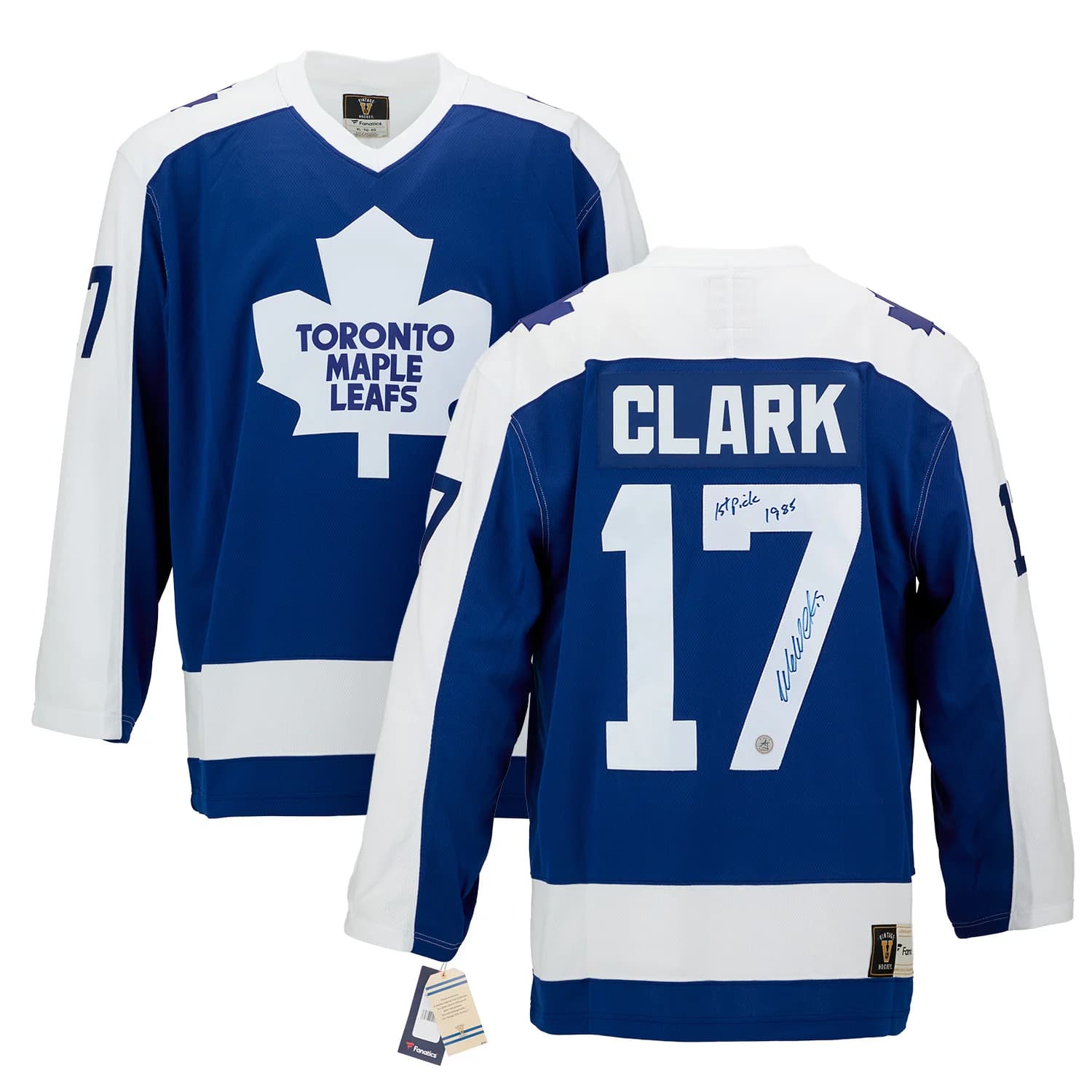 Wendel Clark Signed & Inscribed Toronto Maple Leafs Fanatics Throwback Jersey Wendel Clark Jersey inscribed-throwback, Toronto Maple Leafs, view 3, supplier stock photo