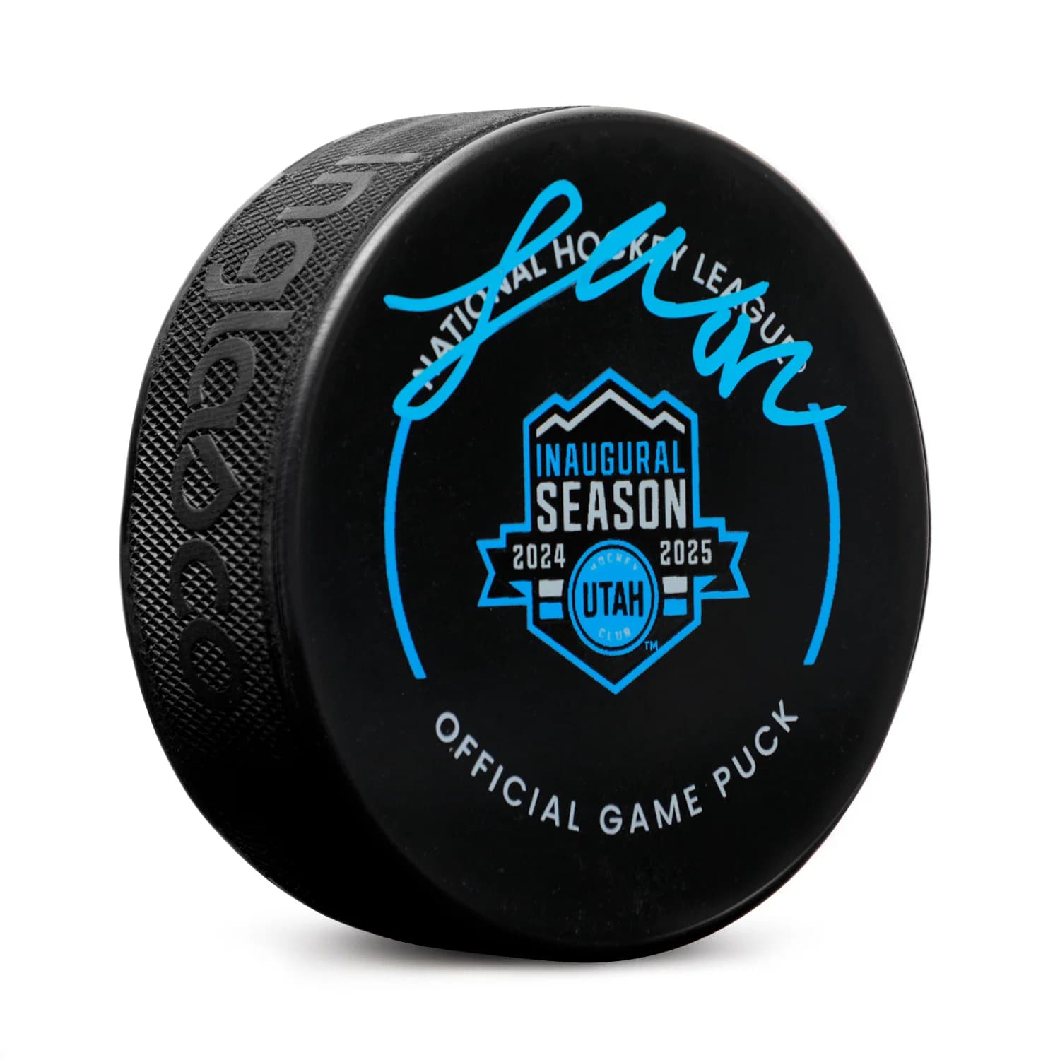 Logan Cooley Signed Utah Hockey Club Inaugural Season Official Game Puck Logan Cooley Puck utah-hockey-club-inaugural-season-game, supplier stock photo