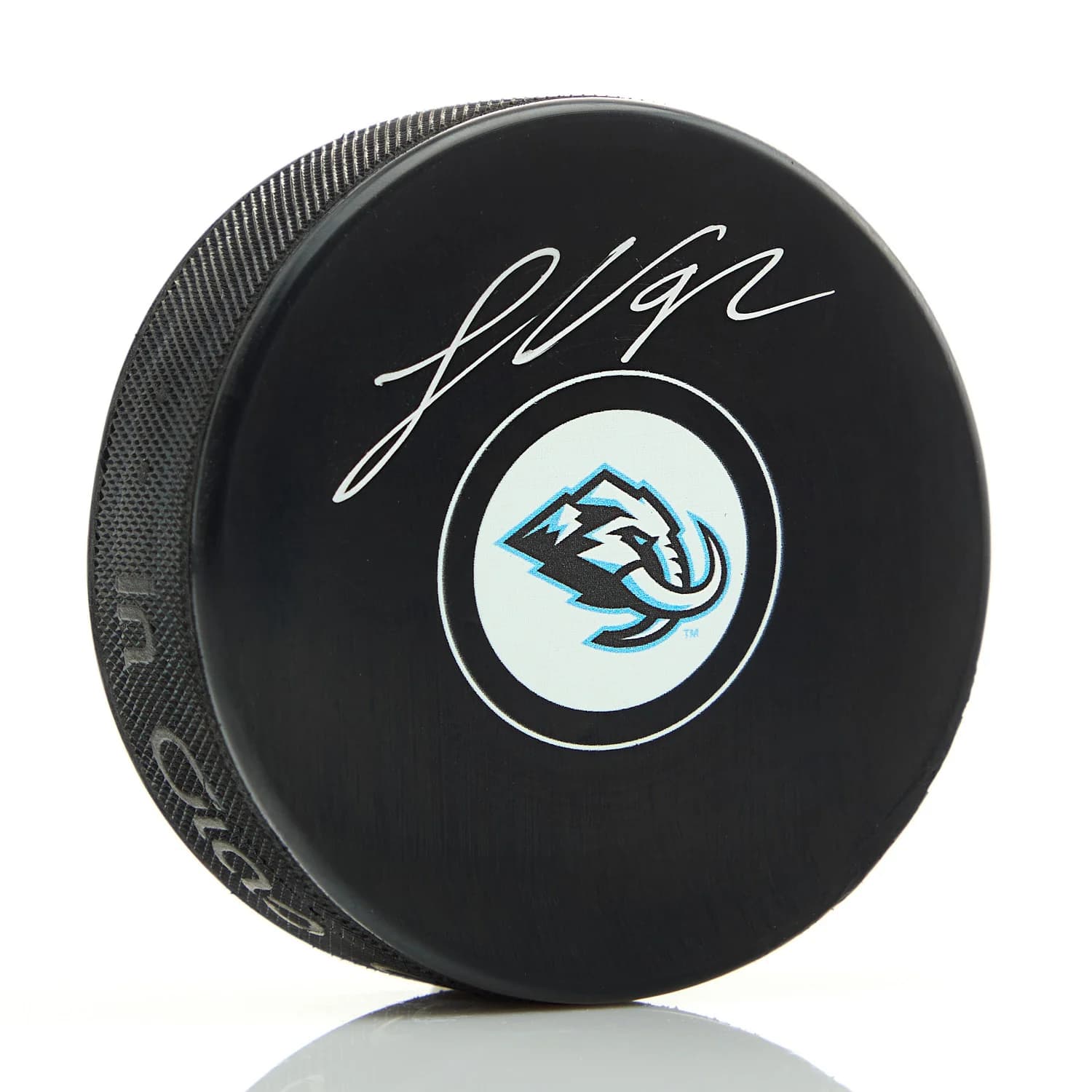 Logan Cooley Autographed Utah Mammoth Hockey Puck Logan Cooley Puck utah-mammoth-hockey, supplier stock photo