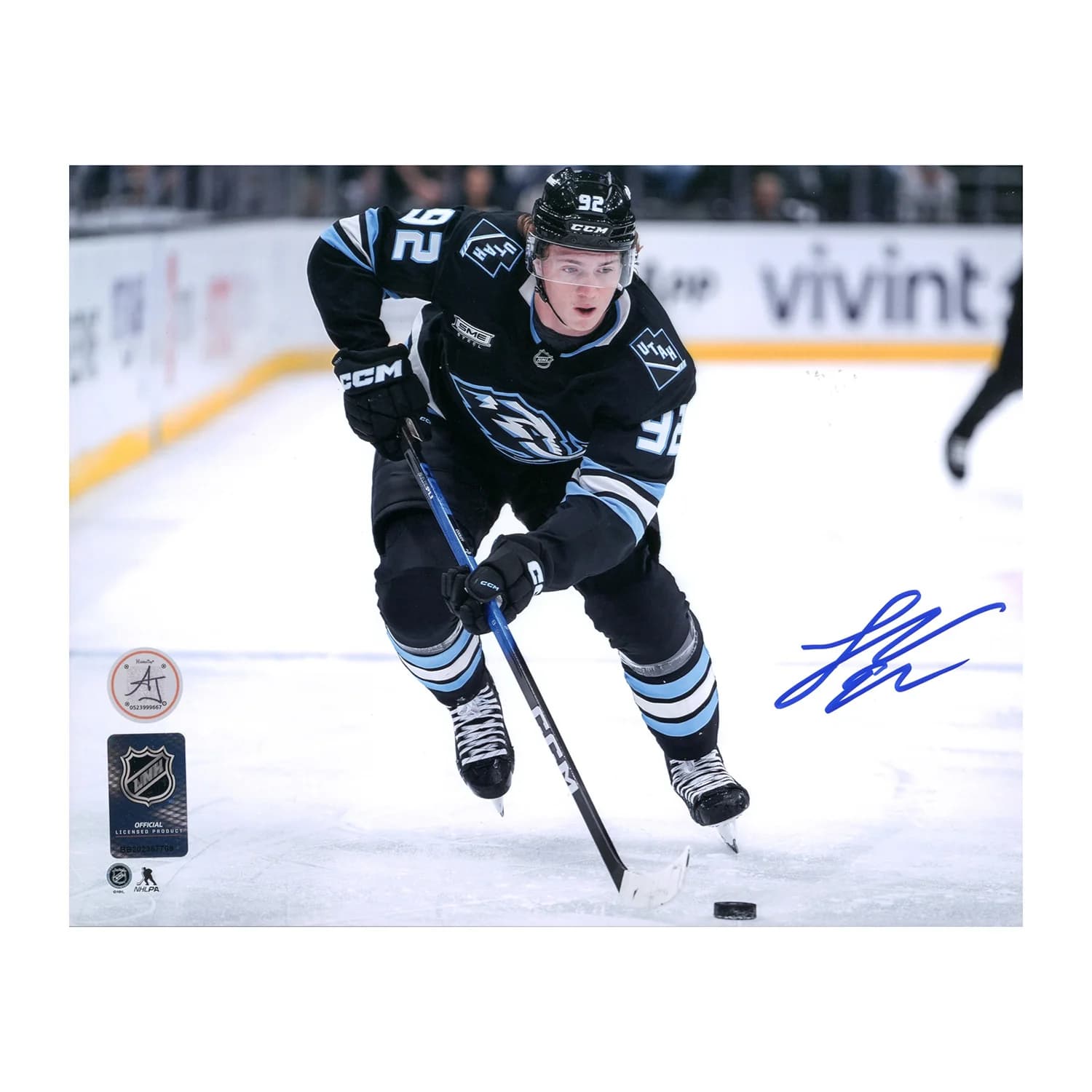 Logan Cooley Autographed Utah Mammoth Puck Rush 8x10 Photo Logan Cooley Puck 8x10-utah-mammoth-rush, supplier stock photo
