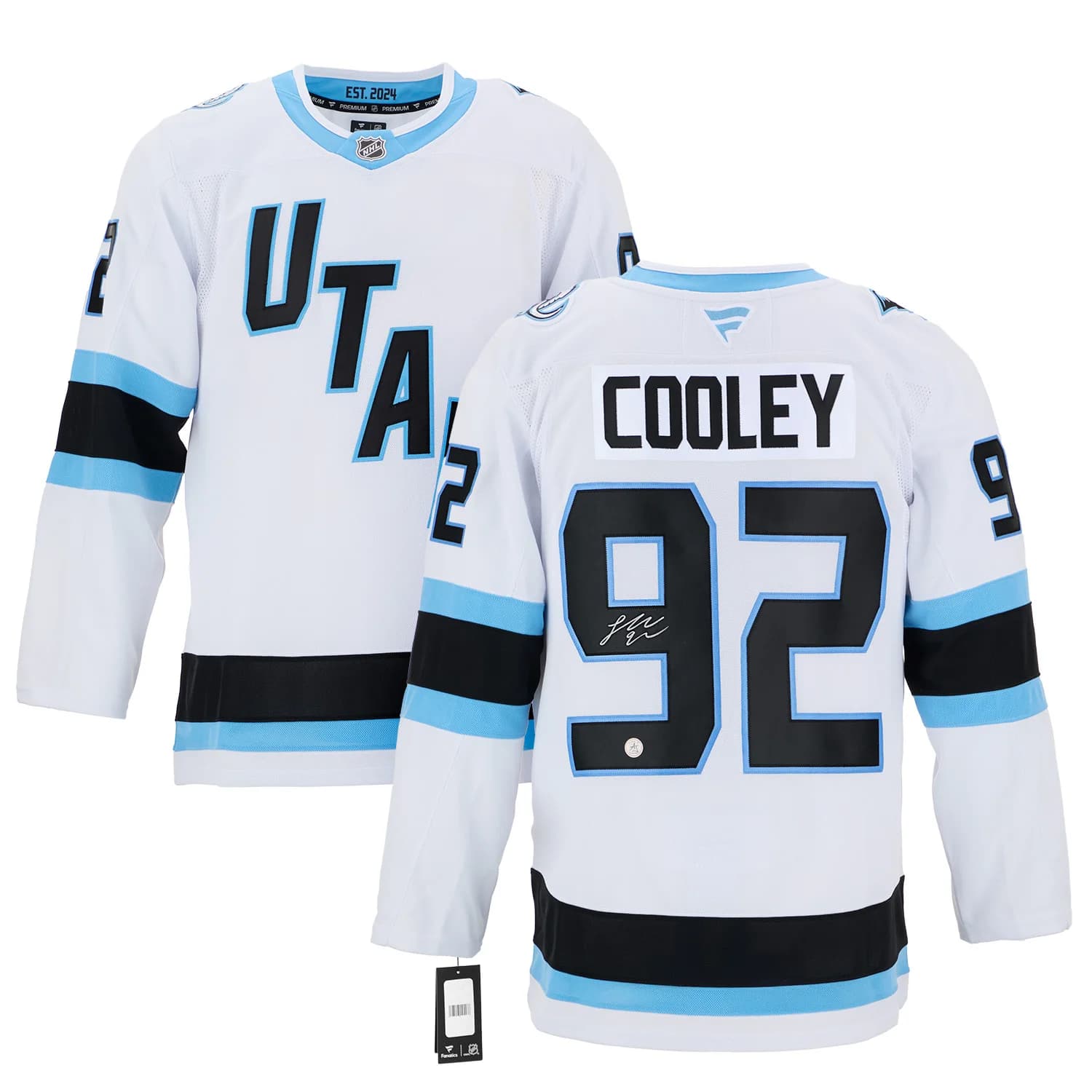 Logan Cooley Autographed Utah Mammoth White Fanatics Premium Jersey Logan Cooley Jersey utah-mammoth-white-premium, view 3, supplier stock photo