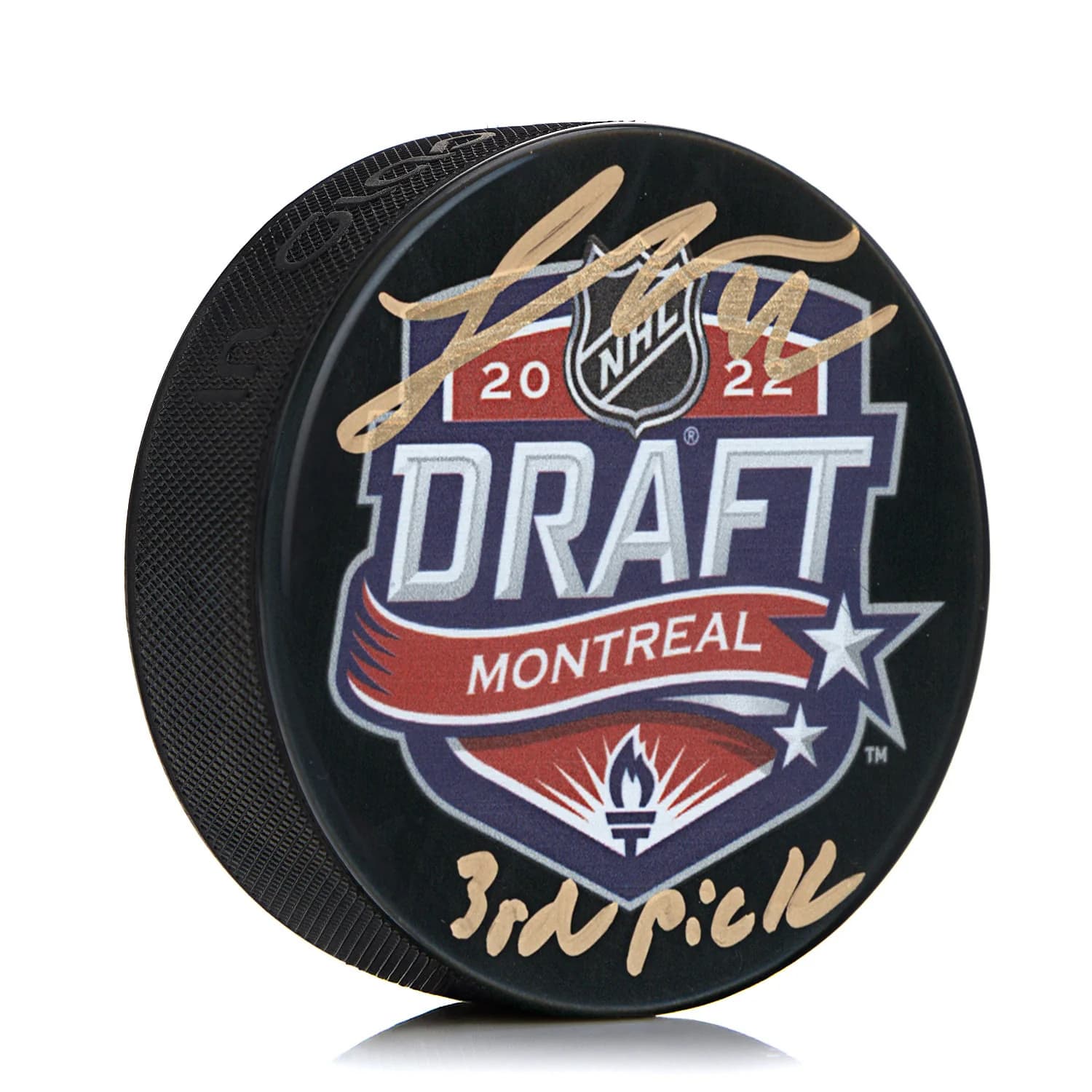 Logan Cooley Signed 2022 NHL Entry Draft Puck with 3rd Pick Note Logan Cooley Puck 2022-nhl-entry-draft-3rd-pick, supplier stock photo