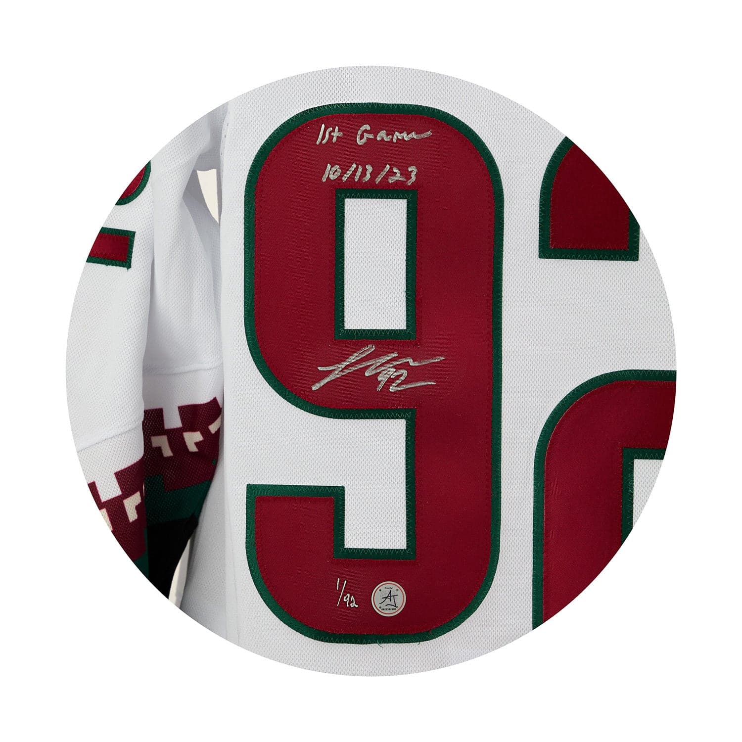 Logan Cooley Arizona Coyotes Signed & Dated 1st Game adidas Jersey #1/92 Logan Cooley Jersey logan-cooley-arizona-coyotes-dated-1st, Arizona Coyotes, view 3, supplier stock photo