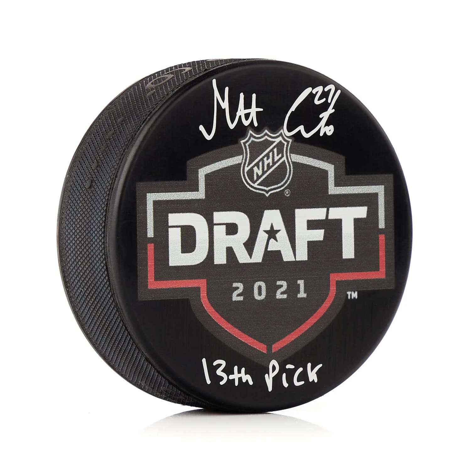 Matt Coronato Signed 2021 NHL Entry Draft Puck with 13th Pick Note Matt Coronato Puck 2021-nhl-entry-draft-13th-pick, supplier stock photo