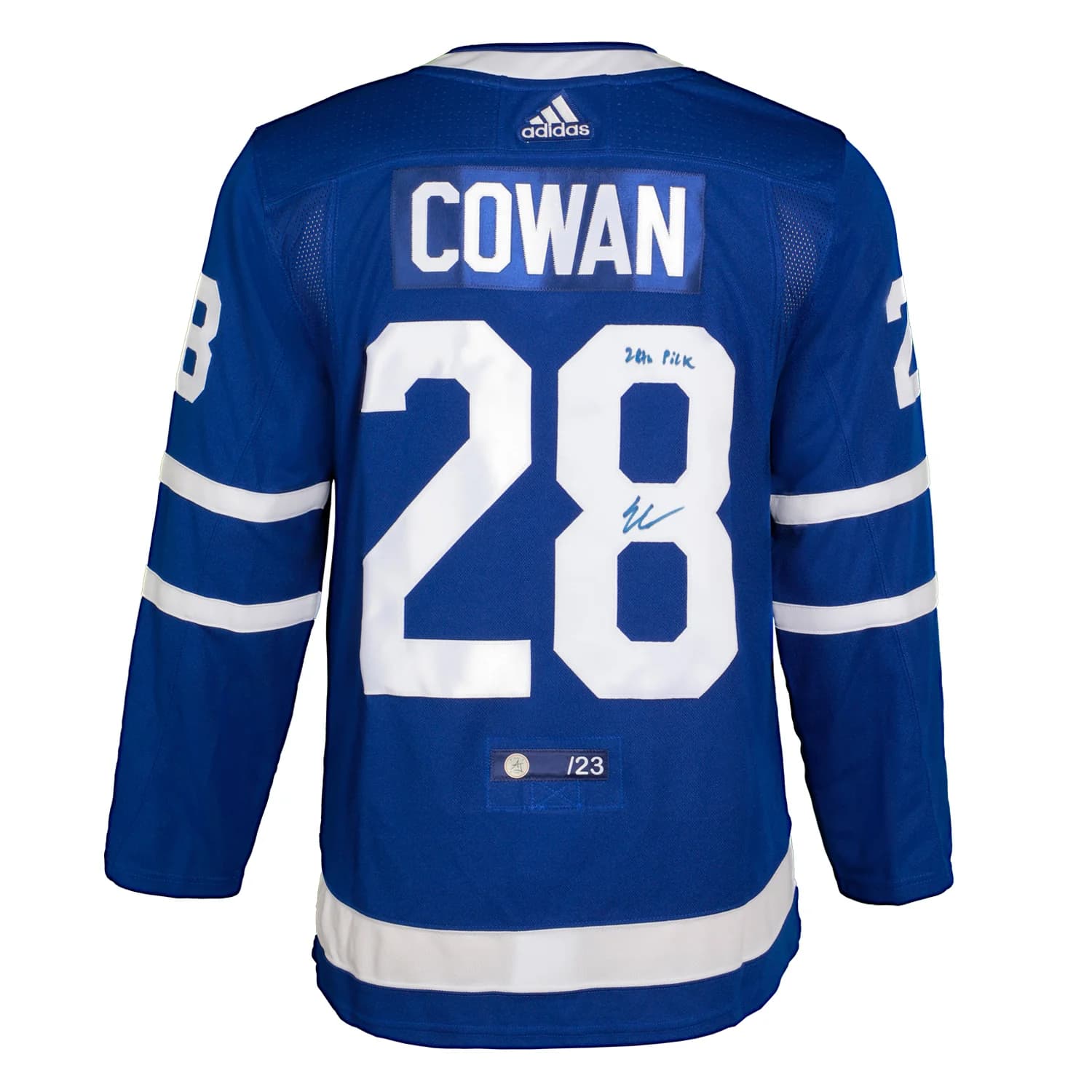 Easton Cowan Signed Toronto Maple Leafs Draft Day adidas Jersey with Note #/23 Easton Cowan Jersey draft-day-adidas-note-23, Toronto Maple Leafs, supplier stock photo