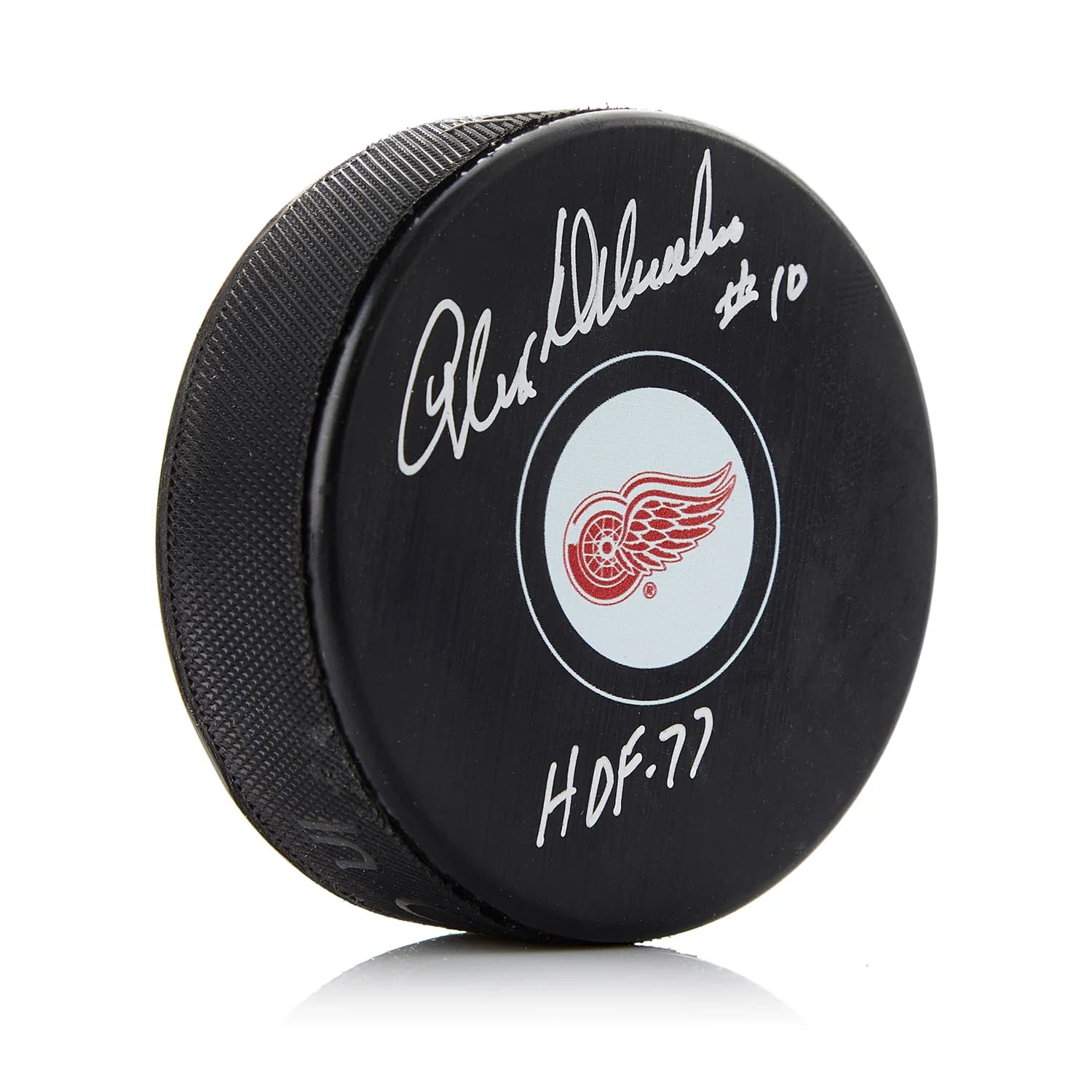 Alex Delvecchio Signed Detroit Red Wings Hockey Puck with HOF Note Alex Delvecchio Puck hockey-hof-note, Detroit Red Wings, supplier stock photo