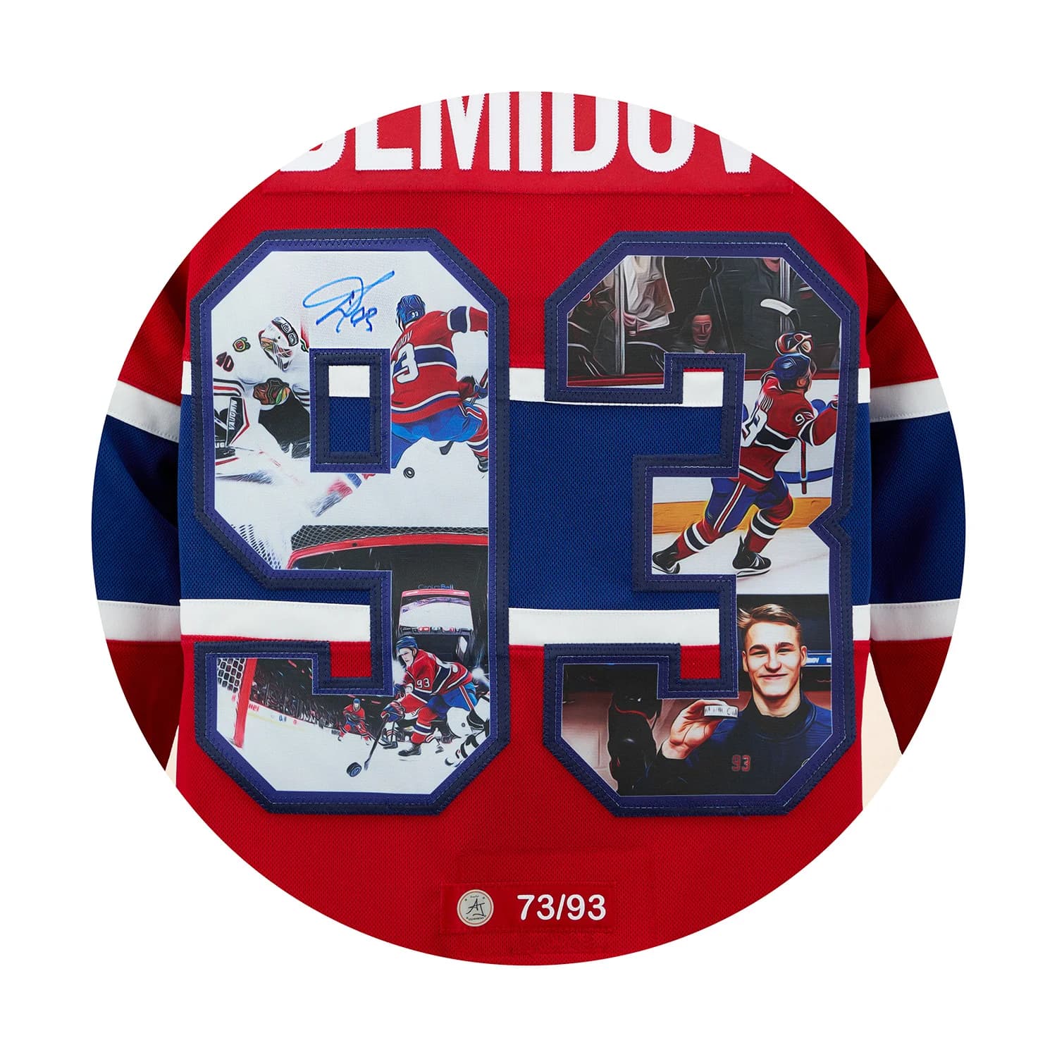 Ivan Demidov Autographed Montreal Canadiens First Goal Art Jersey #73/93 Ivan Demidov Jersey ivan-demidov-first-goal-art-73, Montreal Canadiens, view 3, supplier stock photo