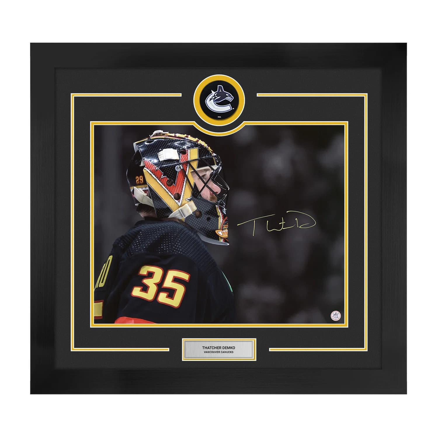 Thatcher Demko Signed Vancouver Canucks Puck Logo 28x30 Frame Thatcher Demko Puck 28x30-logo-frame, Vancouver Canucks, supplier stock photo