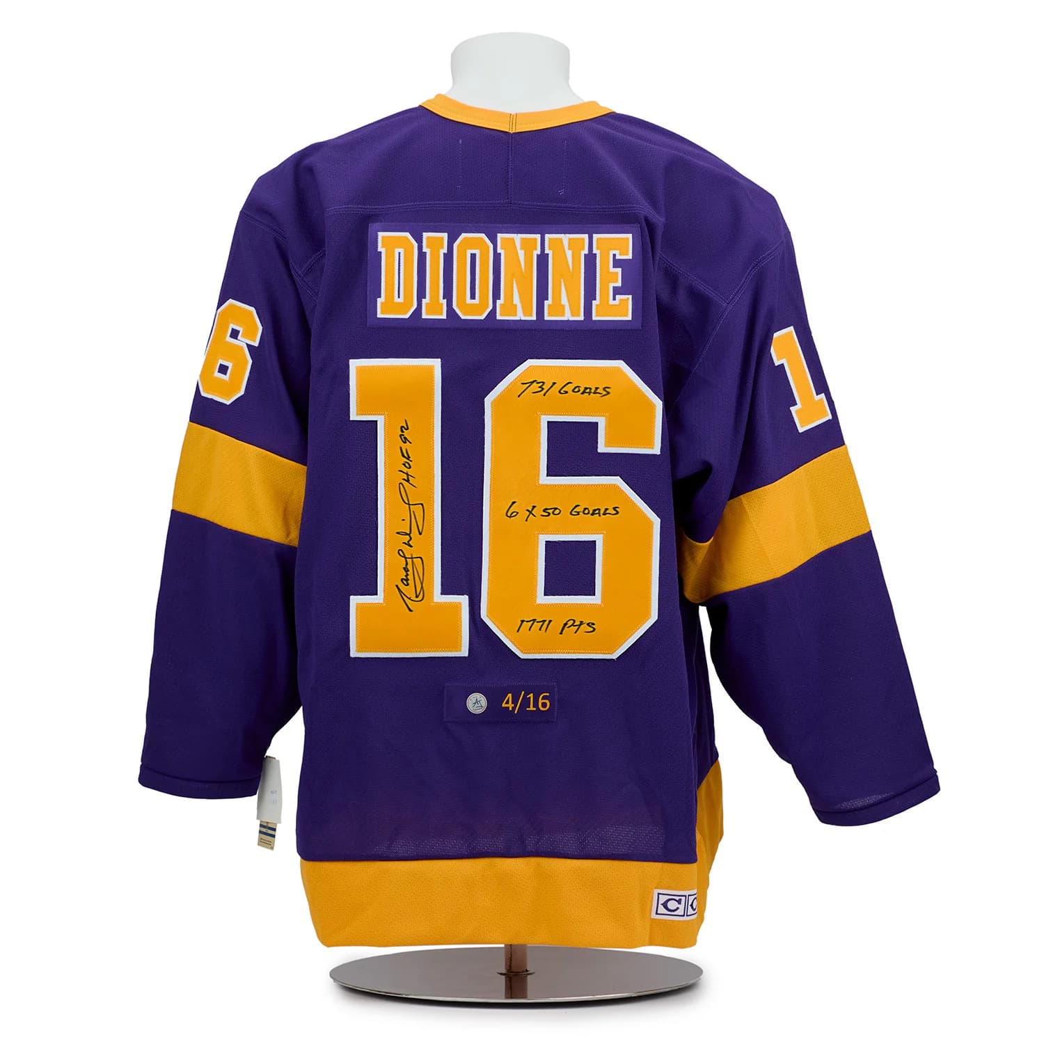 Marcel Dionne LA Kings Signed & Inscribed Career Stats Vintage CCM Jersey #4/16 Marcel Dionne Jersey marcel-dionne-la-kings-inscribed-career, Los Angeles Kings, supplier stock photo