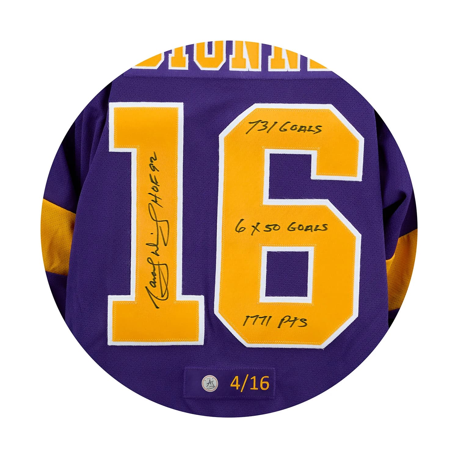 Marcel Dionne LA Kings Signed & Inscribed Career Stats Vintage CCM Jersey #4/16 Marcel Dionne Jersey marcel-dionne-la-kings-inscribed-career, Los Angeles Kings, view 3, supplier stock photo