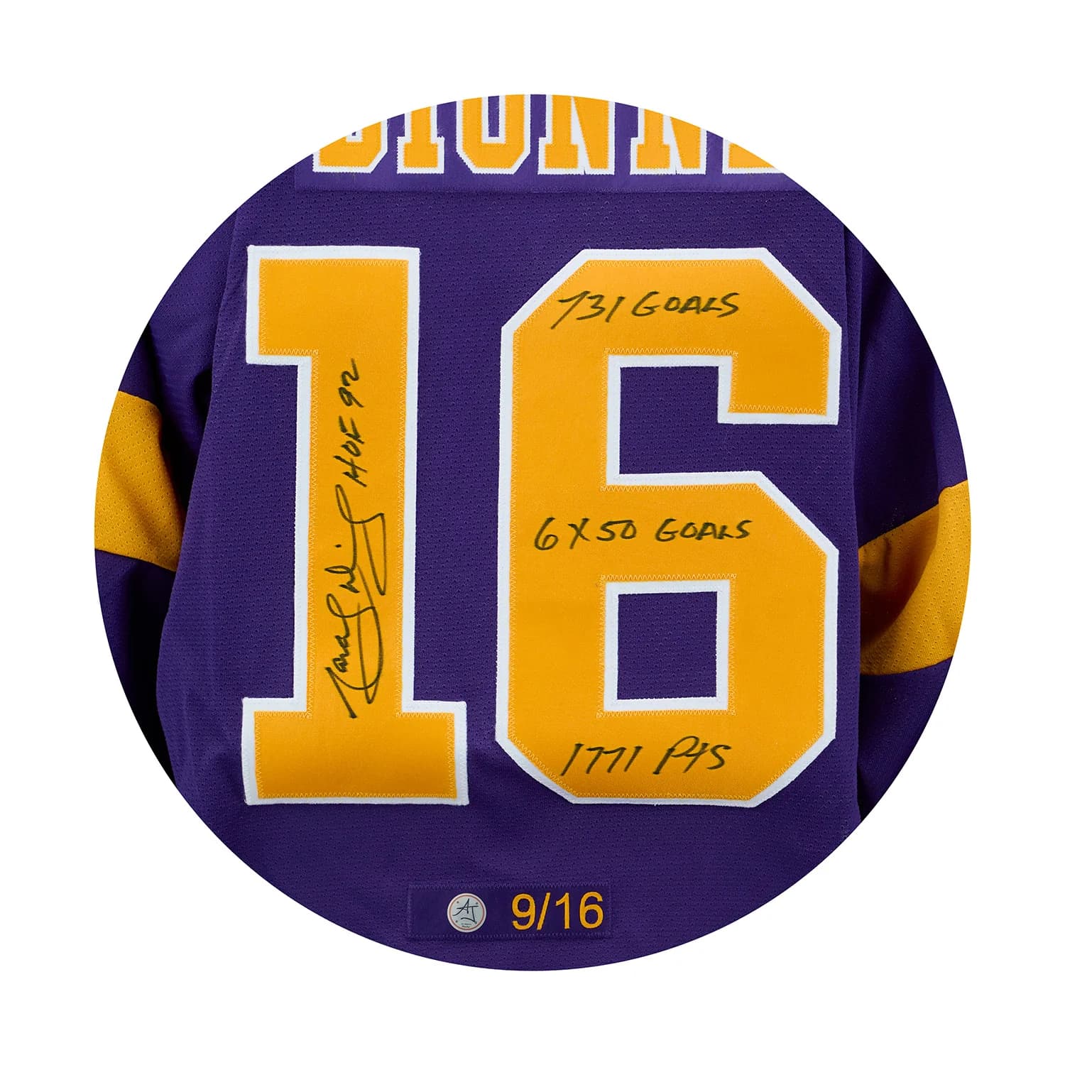 Marcel Dionne LA Kings Signed & Inscribed Career Stats Vintage CCM Jersey #9/16 Marcel Dionne Jersey marcel-dionne-la-kings-inscribed-career, Los Angeles Kings, view 3, supplier stock photo