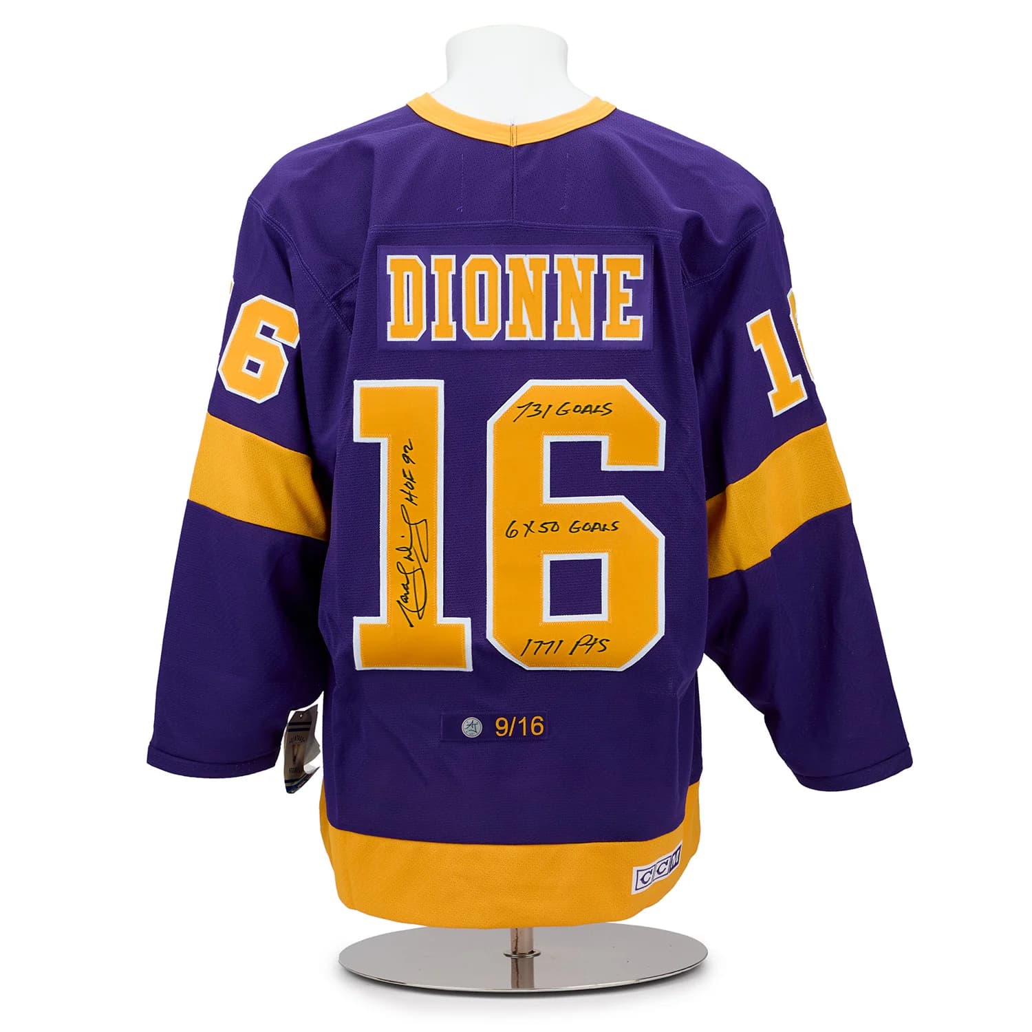 Marcel Dionne LA Kings Signed & Inscribed Career Stats Vintage CCM Jersey #9/16 Marcel Dionne Jersey marcel-dionne-la-kings-inscribed-career, Los Angeles Kings, supplier stock photo