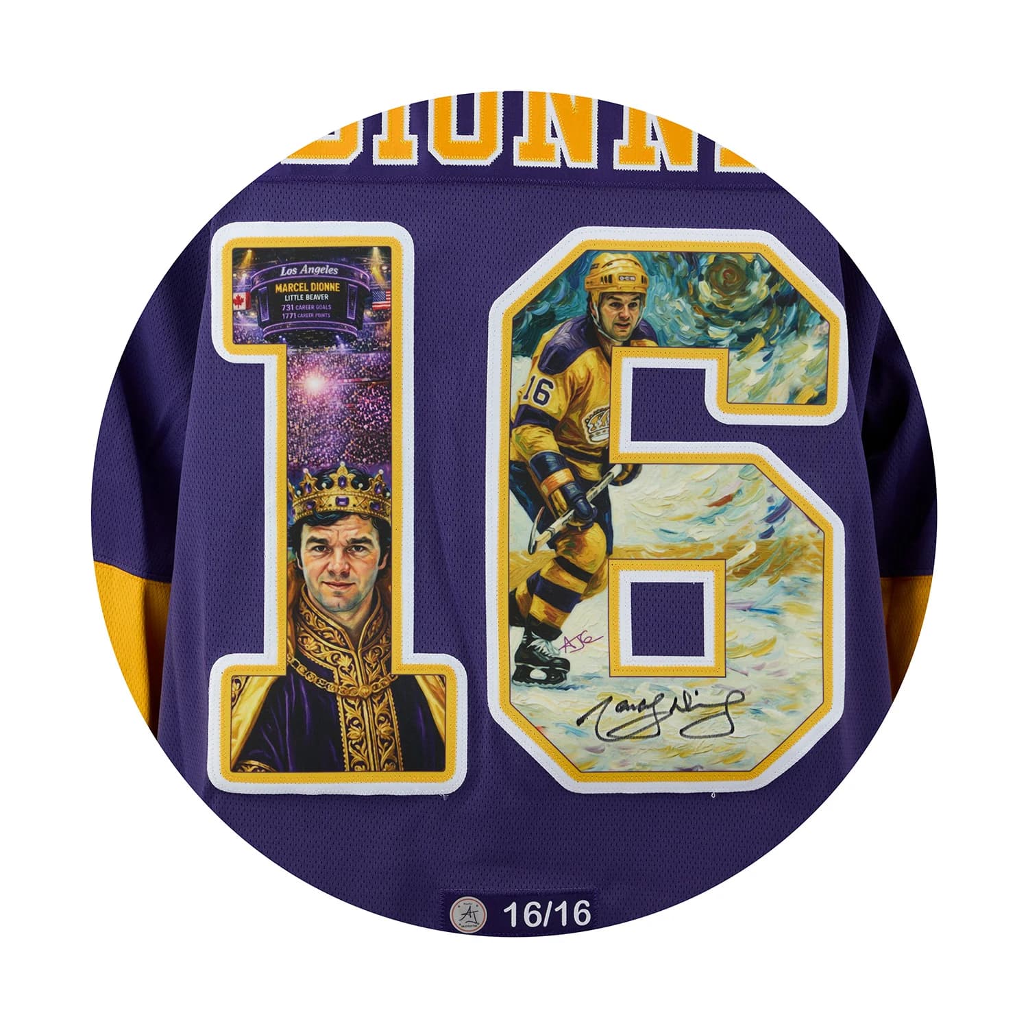Marcel Dionne Signed Los Angeles Kings Royal impressionist Art Jersey #16/16 Marcel Dionne Jersey marcel-dionne-los-angeles-kings-royal, Los Angeles Kings, view 3, supplier stock photo
