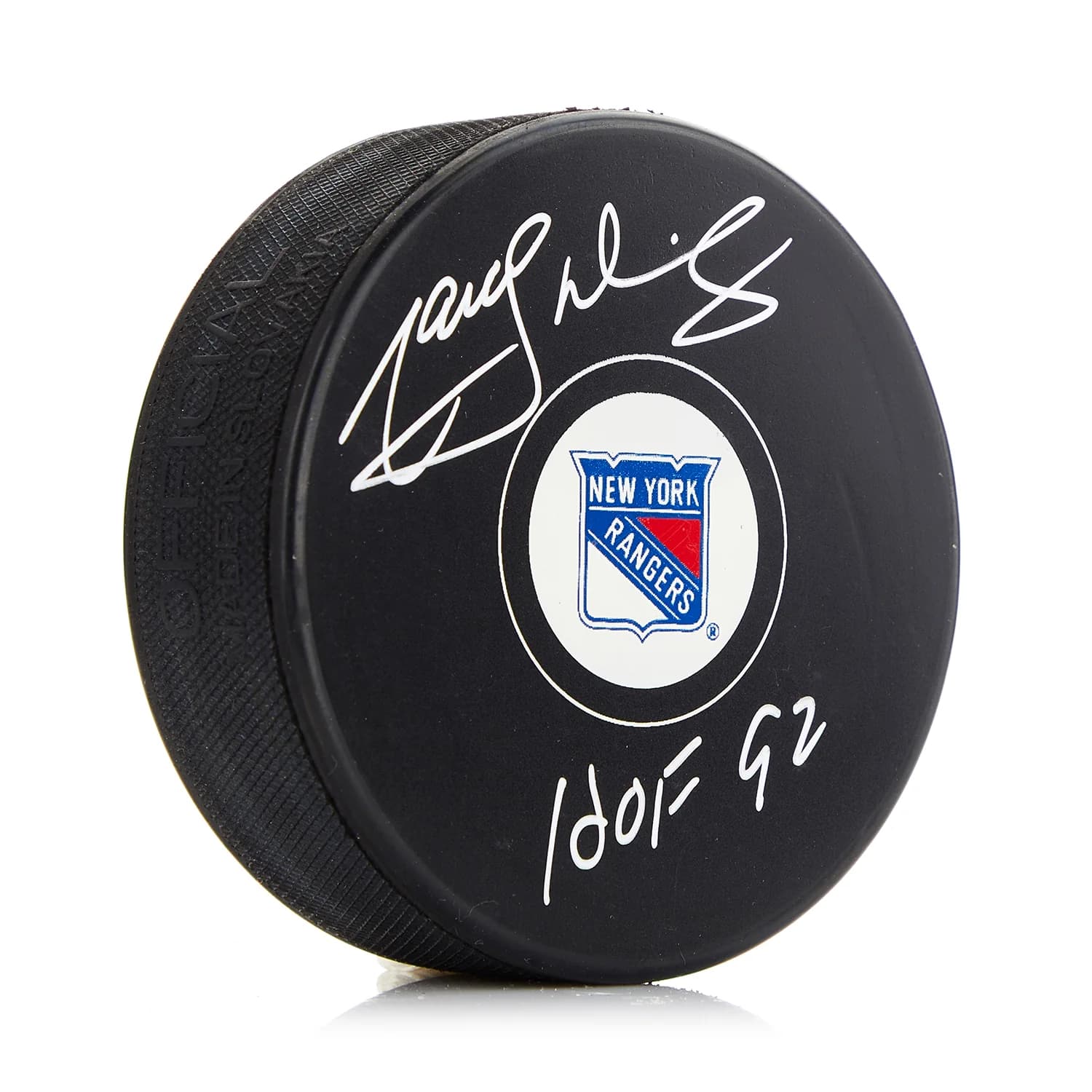 Marcel Dionne Signed New York Rangers Hockey Puck with HOF Note Marcel Dionne Puck hockey-hof-note, New York Rangers, supplier stock photo